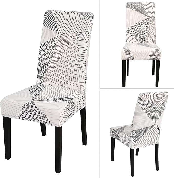 JQinHome White Chair Covers for Dining Room Set of 6, High Stretch Removable Washable Parsons Chair Slipcover for Home Party Hotel Wedding Ceremony (6PCS, Geometric)