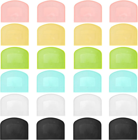 24 Pcs Plastic Dough Scraper Set Multipurpose Bench Cake Cutter Flexible Scraper Spatula for Cake Bread Pizza Food Pastry Icing Kitchen Baking Tool, 6 Colors