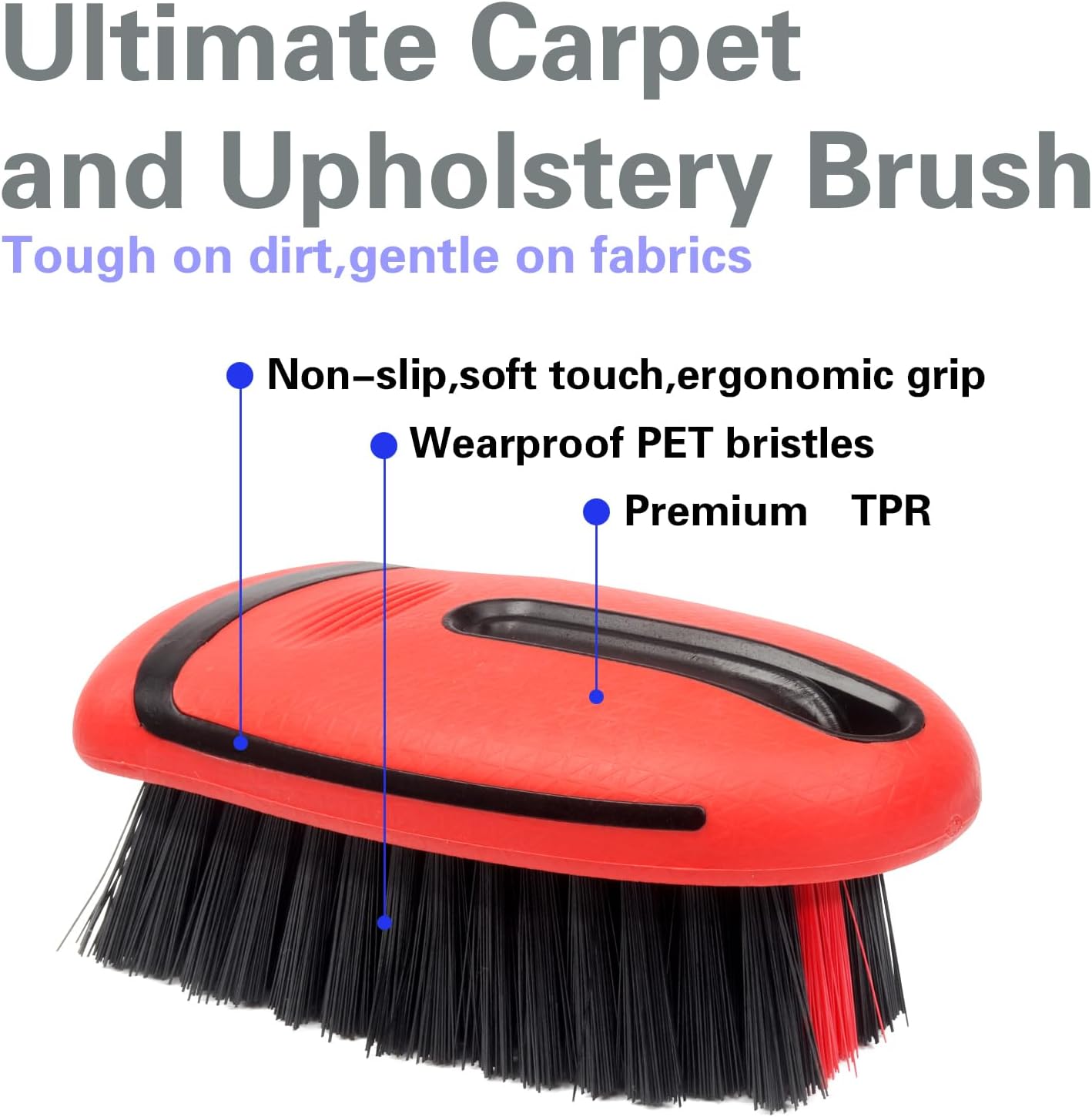 Carpet and Interior Cleaning Brushes, car Cleaning Brushes, Carpet Washing Brushes, Hard Bristle Detail Brushes, car and Home Interior Leather Brushes (Red)