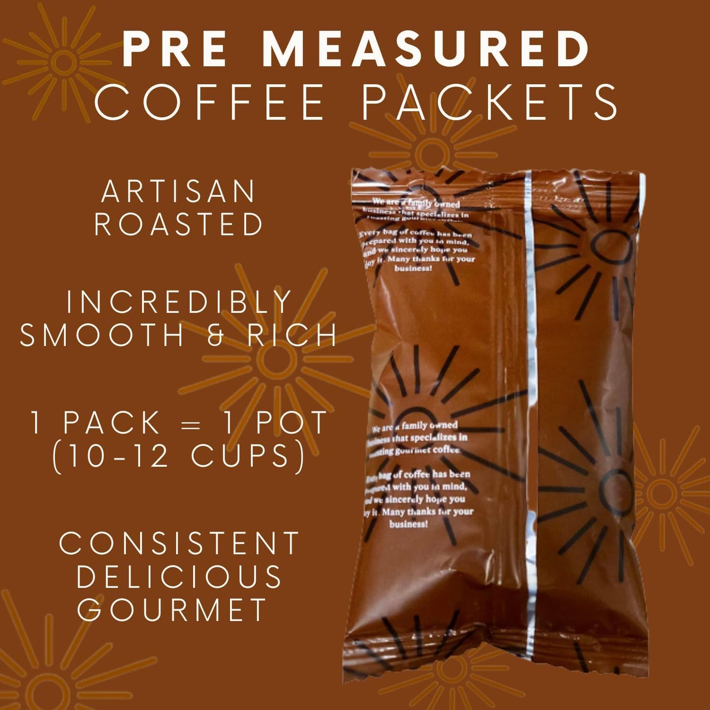 Sarasota Coffee Packs Bulk Ground Packets | Salted Caramel Flavored | Gourmet Gift Sampler | Low Acid Mold Free Individual Single Pot Pouches for 12 Cup Coffee Maker | 1.75 Oz Bags, 100 Count