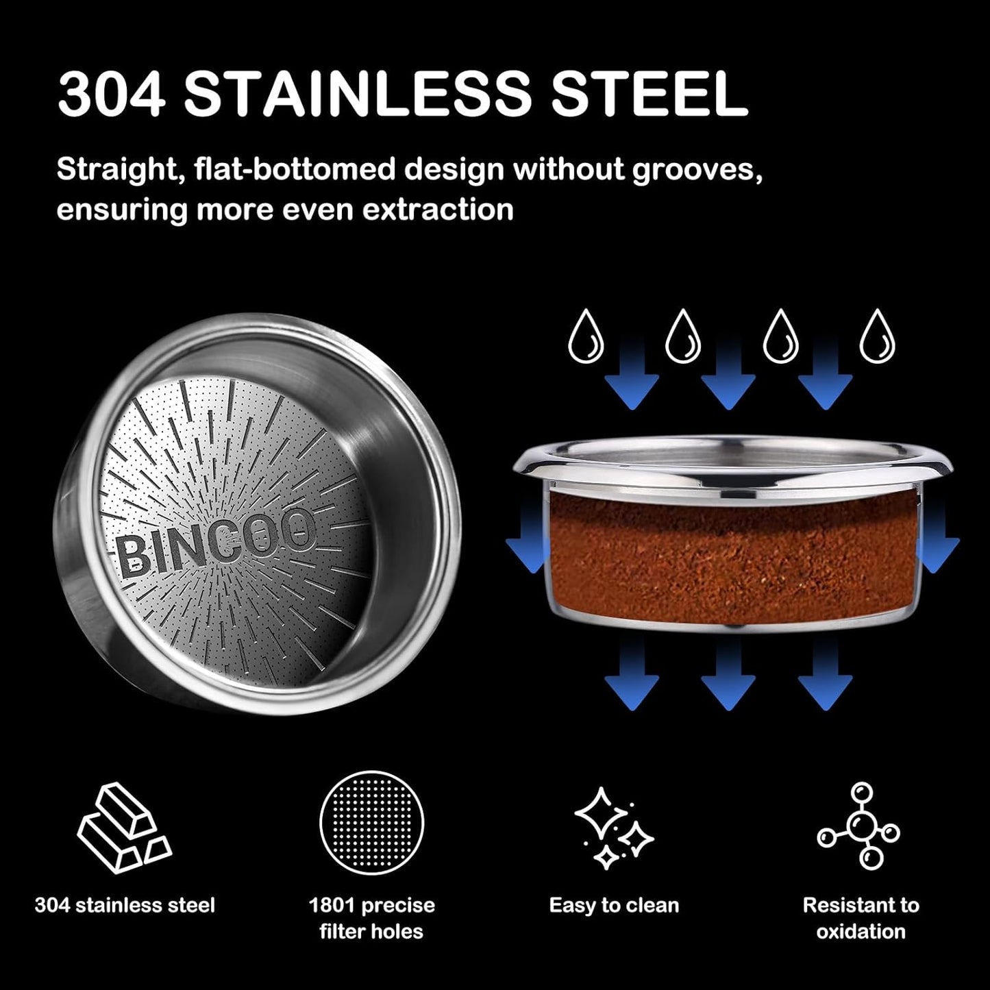 Bincoo Precision Espresso Filter Basket Compatible with 58mm Espresso Machine Portafilters,304 Stainless Steel Portafilter Basket for 16g/18g/20g,High-Precision Holes(20g- 58.5mm)