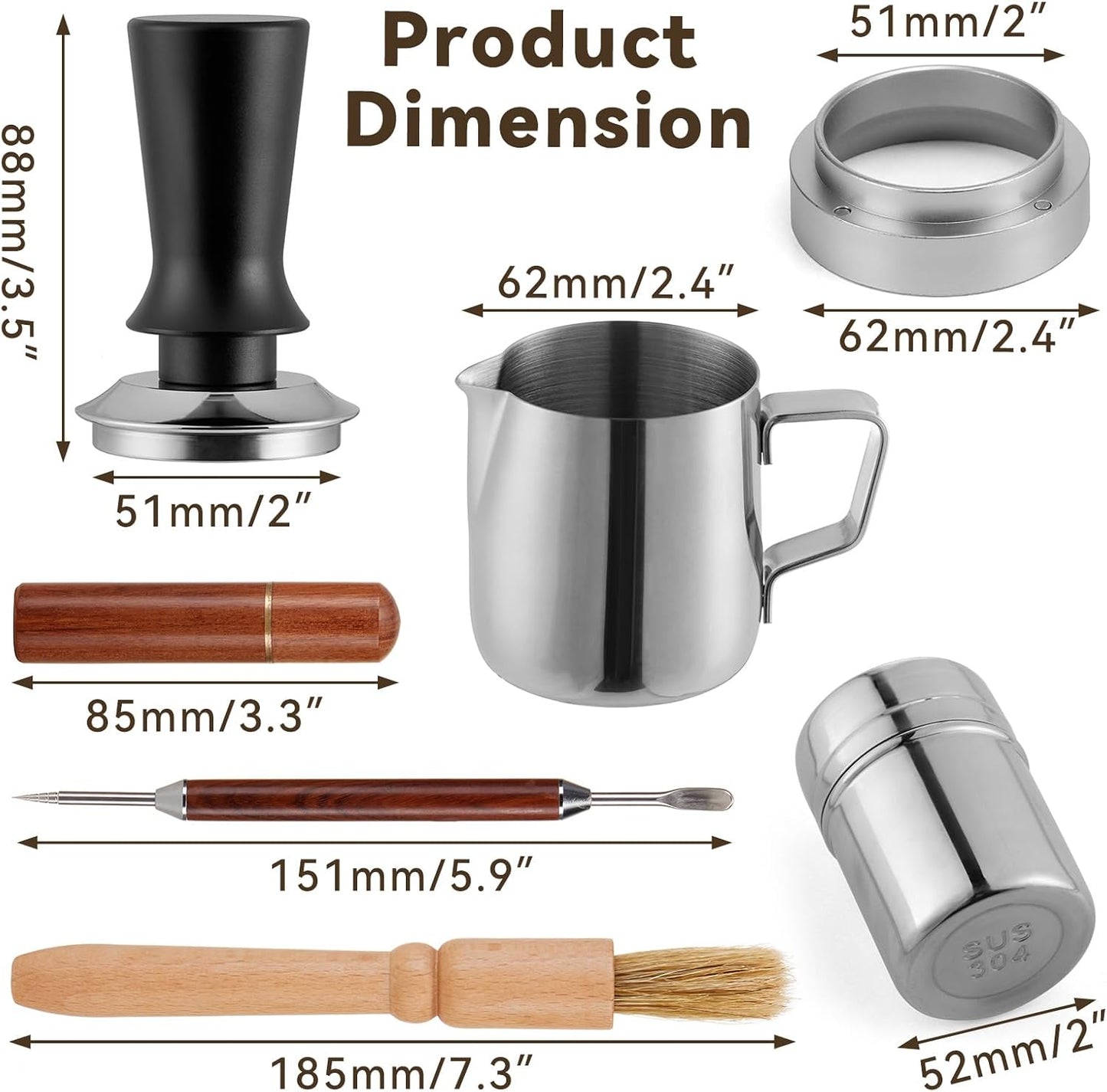 24pcs Espresso Tamper Set, Barista Tools Kit for Coffee Machine, Spring-Loaded 304 Stainless Steel Base 30lbs Coffee Calibrated Tamper Tools for Enjoying cafes Home Office hotels (51mm)