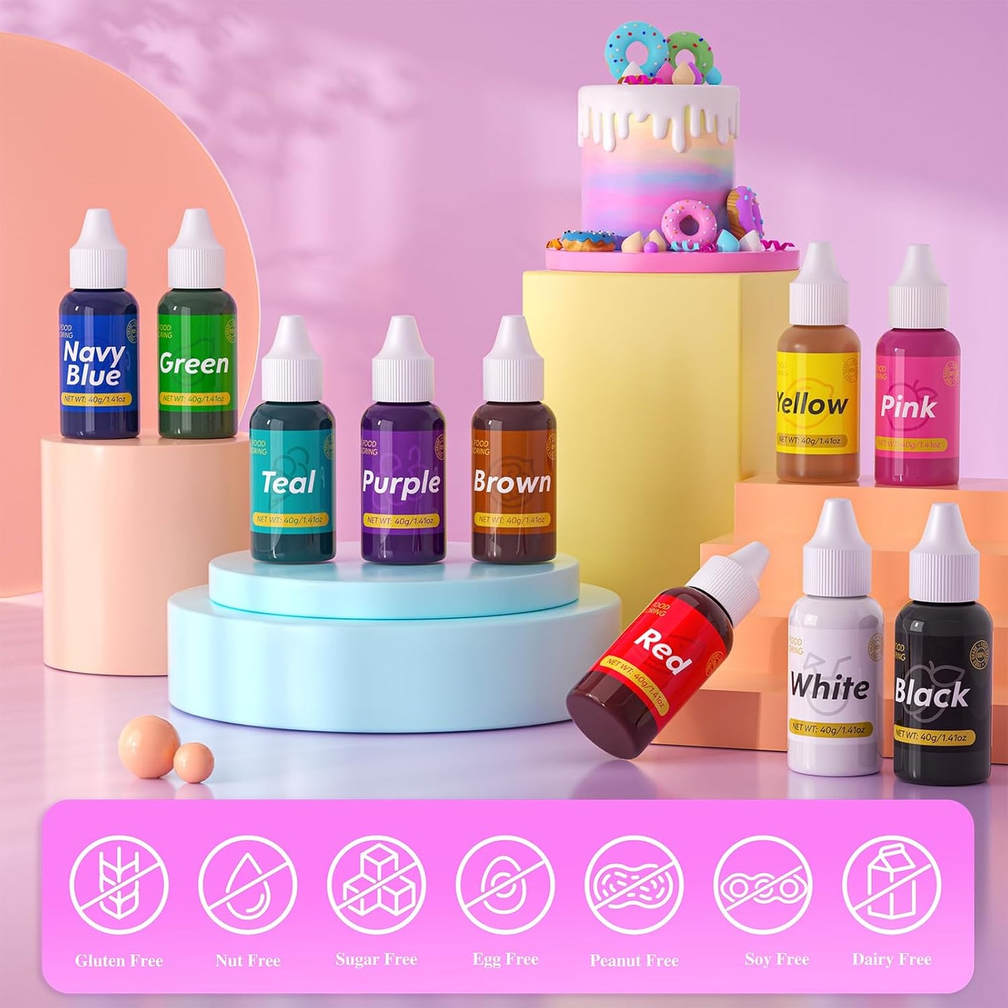 Gel Food Coloring for Cake Decorating - 40g Concentrated Assorted Edible Colors - Vibrant Tasteless Food Dye Professional-Grade Dye for Easter Eggs Fondant Cookies Frosting Royal Icing Baking - Red