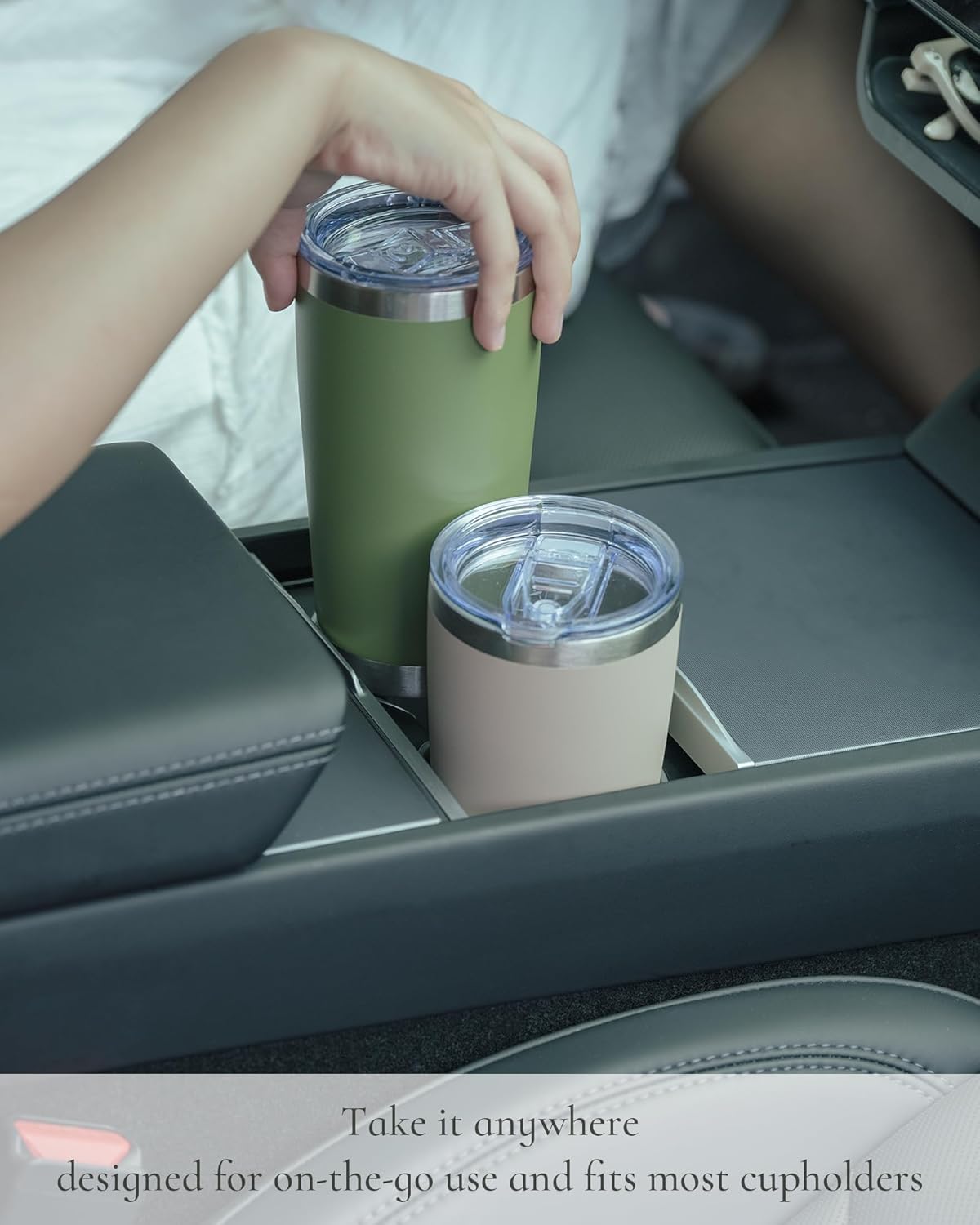 Travel Coffee Tumbler 20oz, 4 Pack Leakproof Travel Coffee Mug with Lid and Straw, Stainless Steel Double Wall Vacuum Insulated Tumbler for Hot/Iced Drinks (Textured Matte, Army Green)