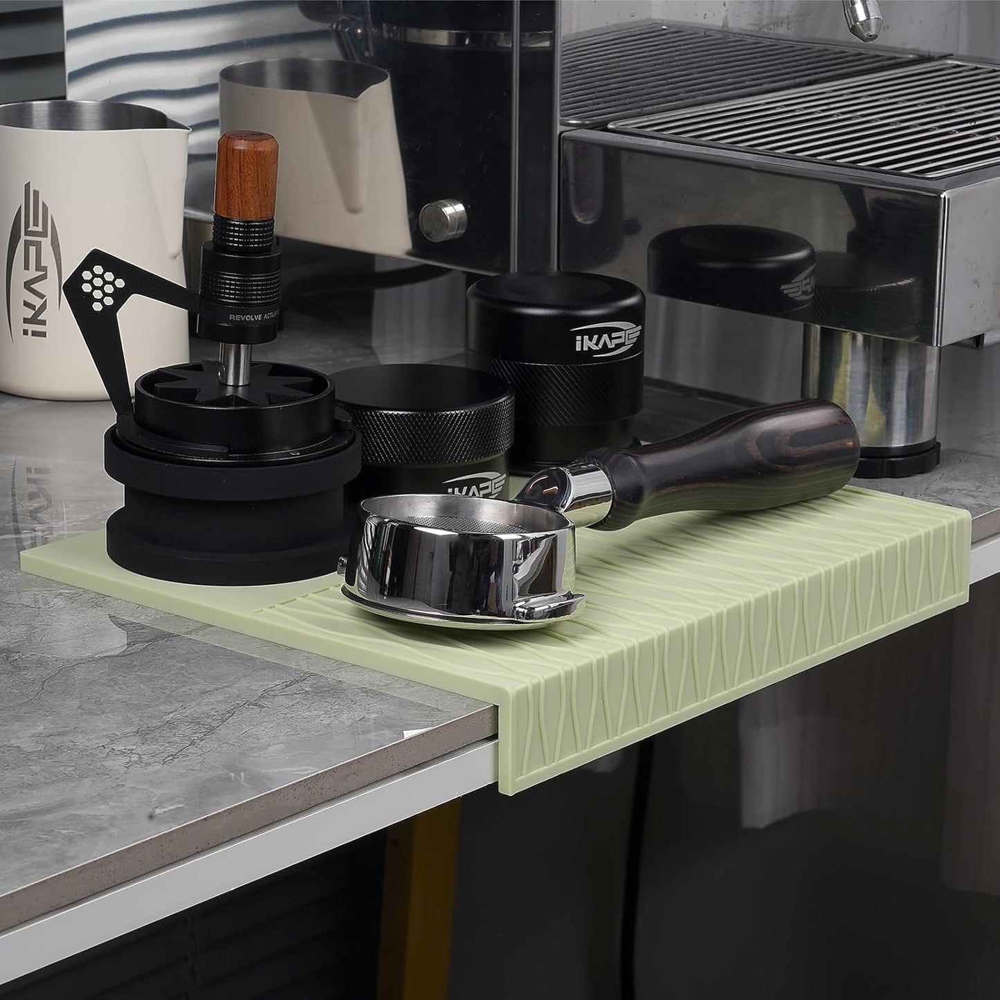 IKAPE Espresso Tamping Mat, Food Grade Silicone Coffee Tamper Mat, Portafilter Tamp Mat Espresso Accessory For Baristas, Waterproof Heat Resistant Tamping Pad Mat for Counter(Light Green)
