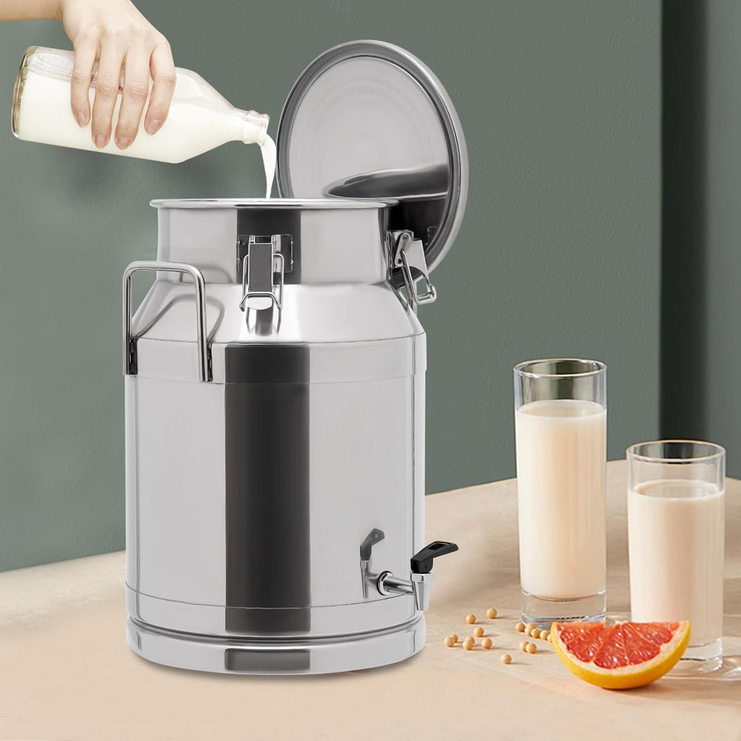 Milk Bucket With Faucet,Stainless Steel Milk Can Large Liquid Container Storage,With Sealing Lid and Carry Handle,for Wine, Oil Storage Transport (30L/8 Gal,w/Faucet)