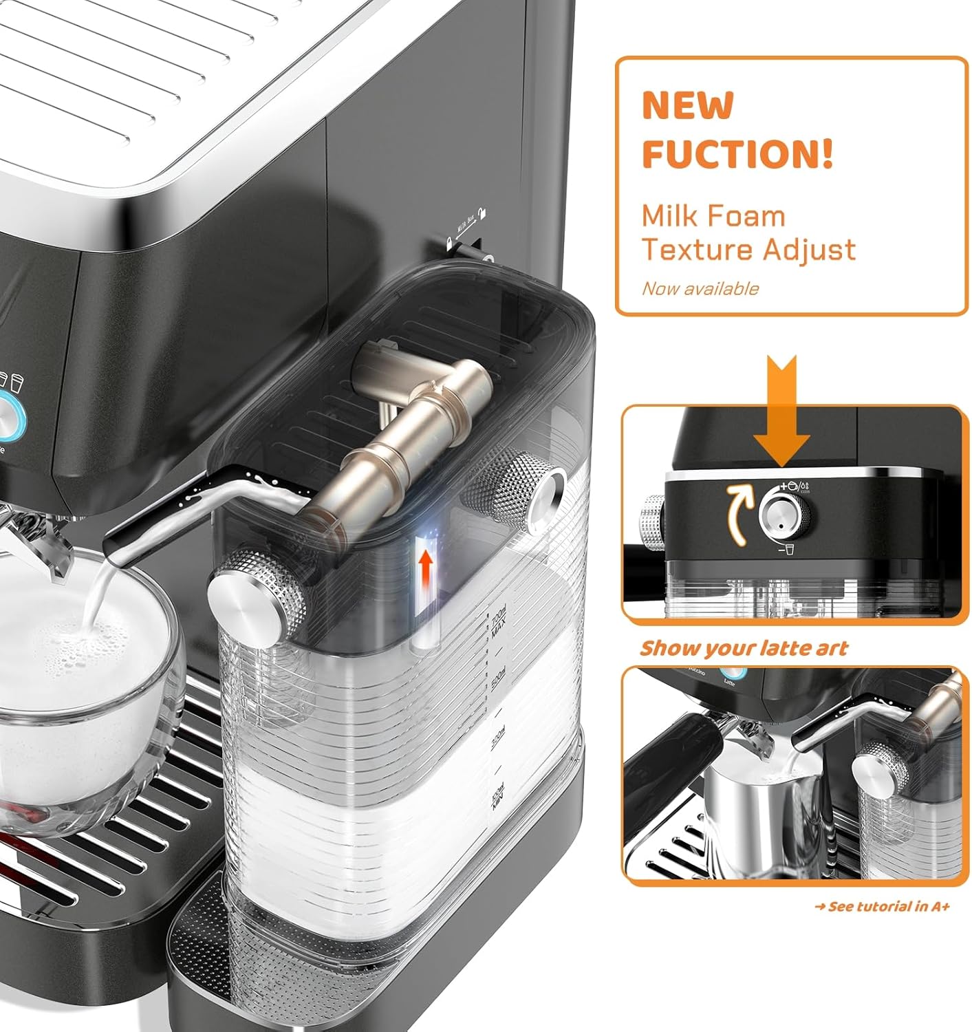 Cappuccino Machine 20 Bar, Professional Espresso Machines for Home and Office with Automatic Milk Frothering System, Barista Compact Latte Maker for Coffee Lovers, Stainless Steel-Black