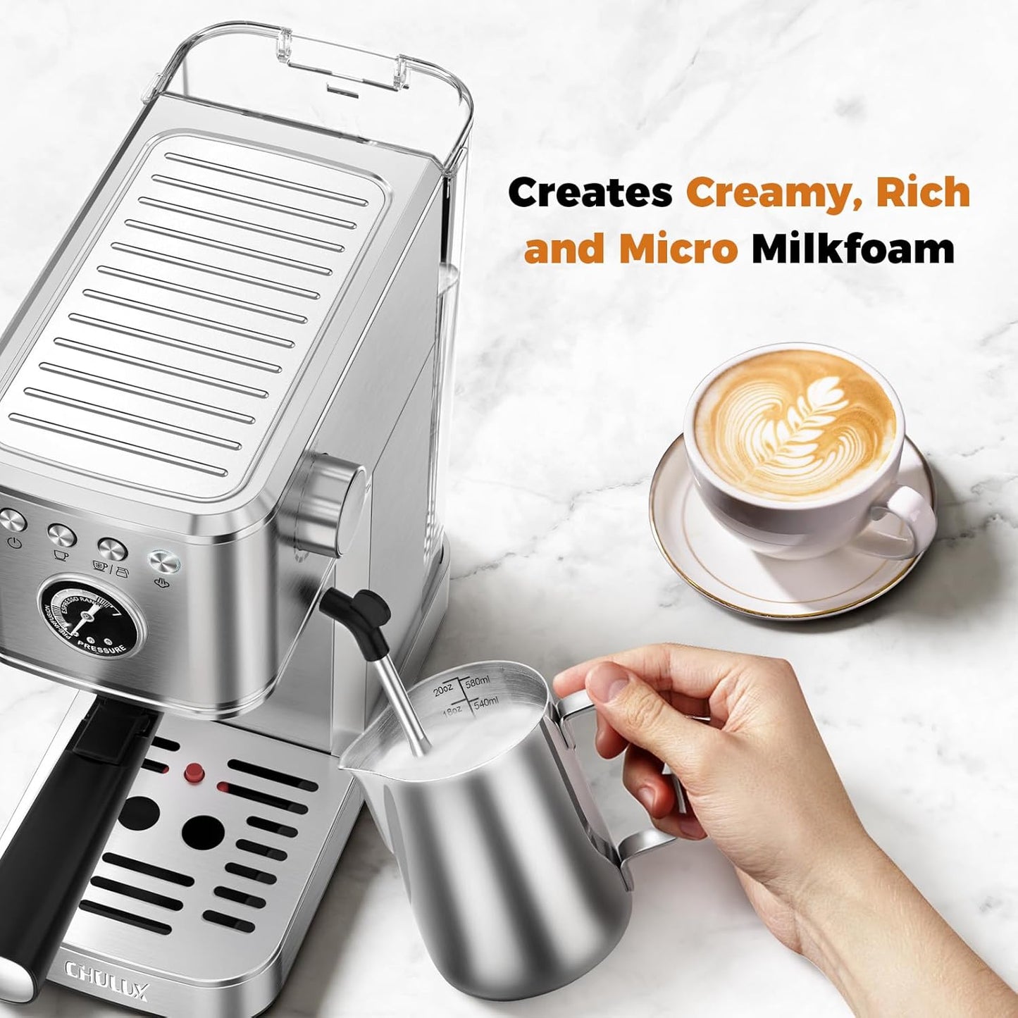 CHULUX Elite Espresso Machine 20 Bar, Hot and Ice Espresso Maker with Steam Wand for Americano, Latte, Cappuccino