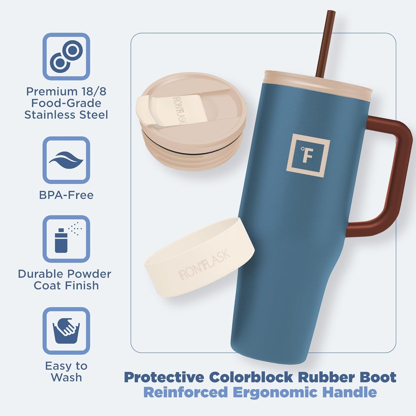 IRON °FLASK Co-Pilot Insulated Mug w/Boot, Straw & Flip Cap Lids - Cup Holder Bottle for Hot, Cold Drink - Leak-Proof - Water, Coffee Portable Travel Mug - Desert Oasis, 40 Oz