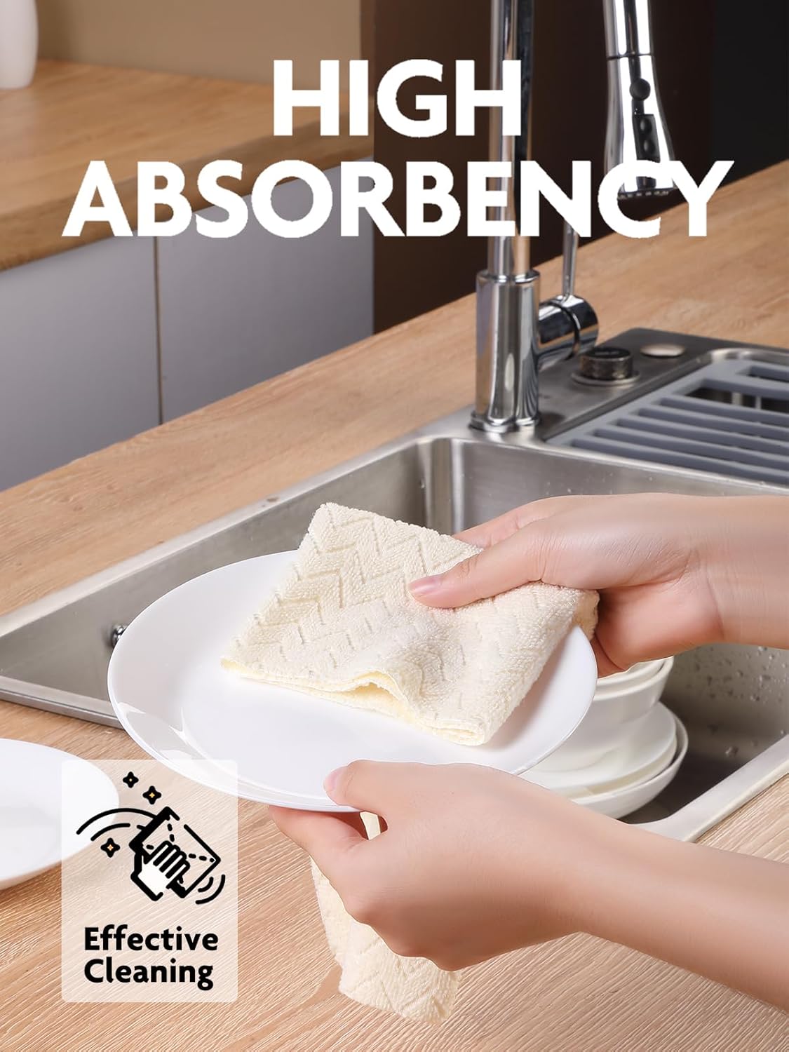 Fantasticlean Microfiber Cleaning Cloth Roll, 12" x 12"- 75 Sheets, Reusable Tear Away Microfiber Towels, Ultra Absorbent Dish Rags for Car, Home or Office (Beige Ripple)