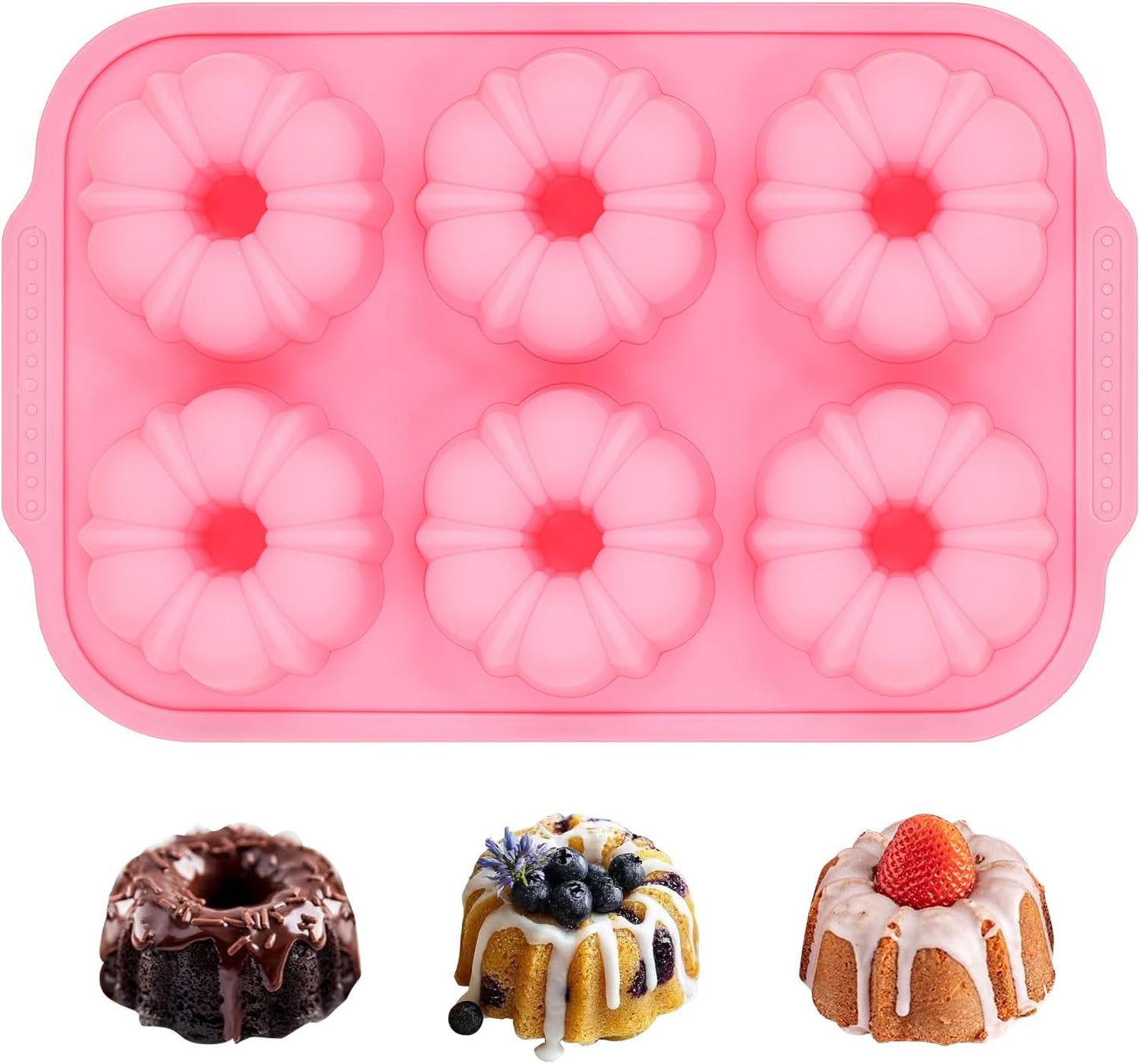 Mini Bundt Cake Pans for Baking, Silicone 6-Cavity Fluted Tube Cake Pan with Metal Reinforced Frame, Nonstick Baking Molds for Cupcake, Brownie, Donuts, Cornbread, Jello