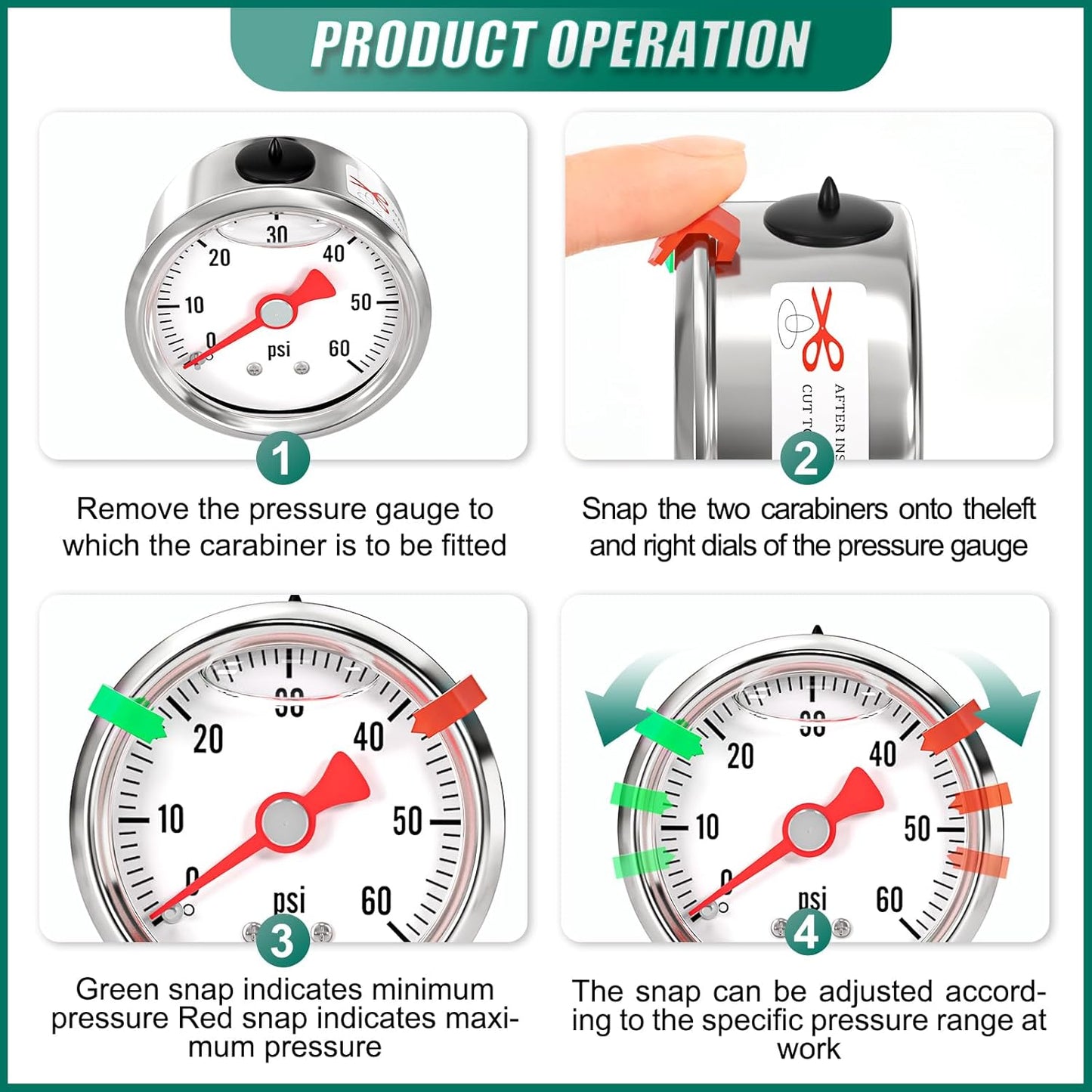 0-60psi Stainless Steel Glycerin Liquid Filled Pressure Gauge 1/8" NPT 1.5" Face Dial, Center Back Mount, for Water, Oil and Air Pressure Testing (with Range Mark Pointer)
