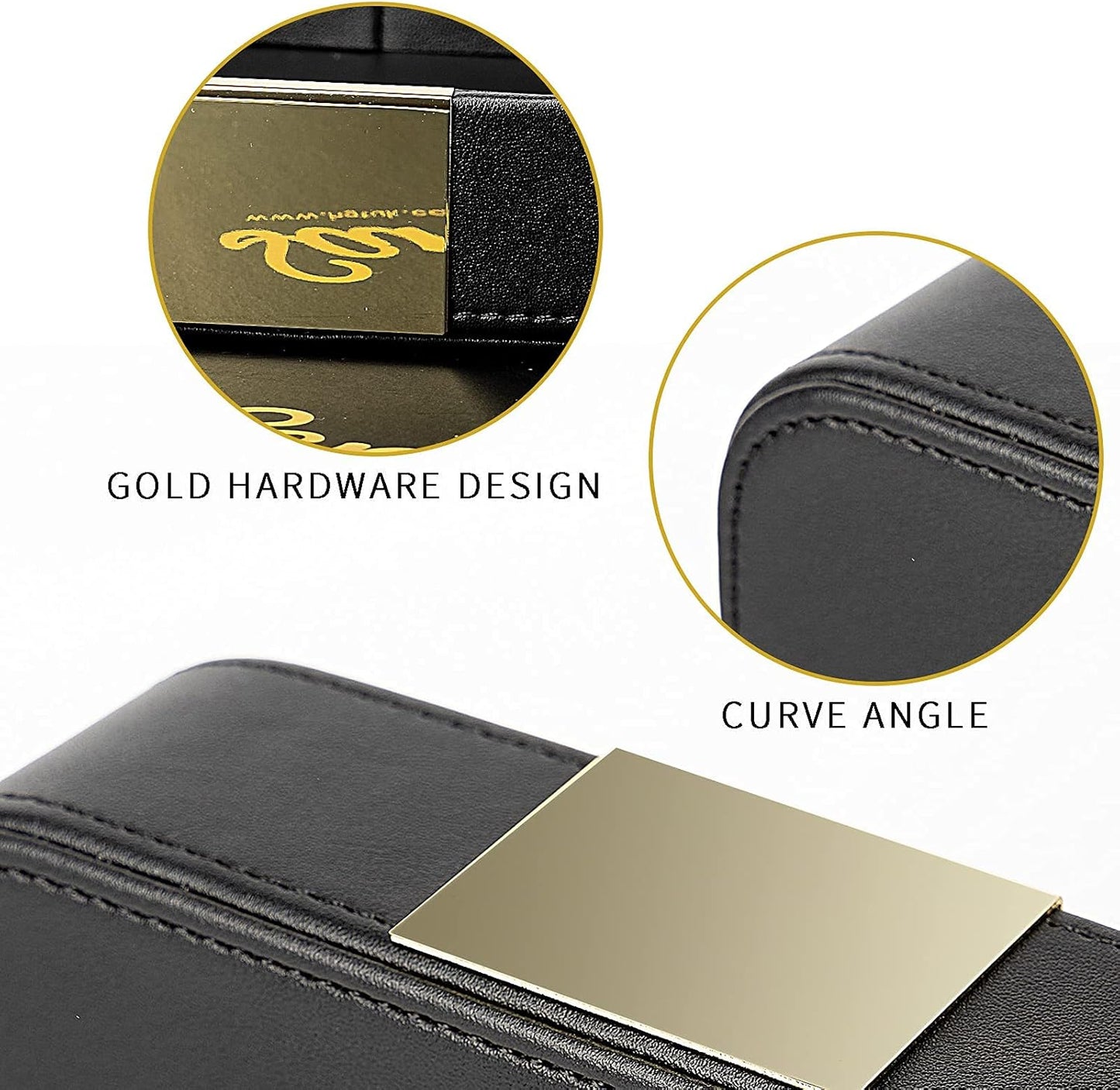 SANZIE Luxury Leather Tray Desktop Storage Catchall Organizer Decorative Tray for Entryway Table to Hold Jewelry Watch Keys Phone Wallet (Metal Glided, Black)