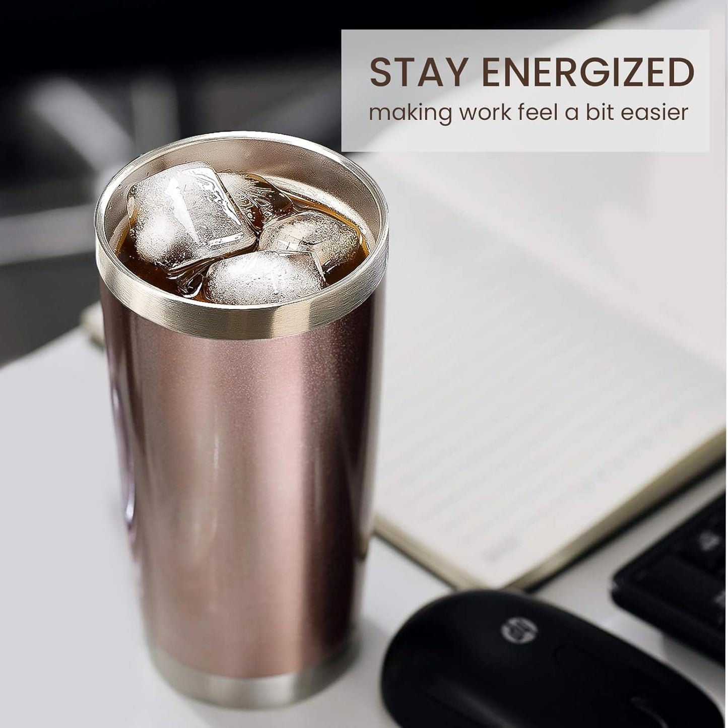 MEWAY 20oz Tumbler Cup Double Wall Vacuum Insulated Travel Mug Bulk, Stainless Steel Tumblers with Lid and Straw, Durable Powder Coated Coffee Cups for Cold & Hot Drinks (Rose Gold, 1)