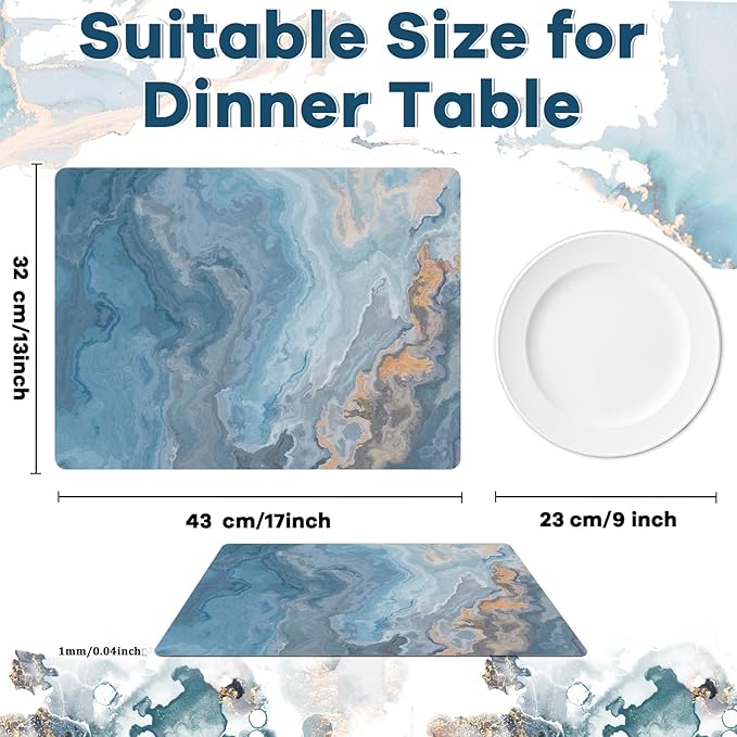 Marble Placemats Set of 6 Blue Marbles Plastic Table Mats Marble Theme Place Mats Wipe Clean Washable Holiday Table Decoration for Indoor Outdoor Party Kitchen Dining