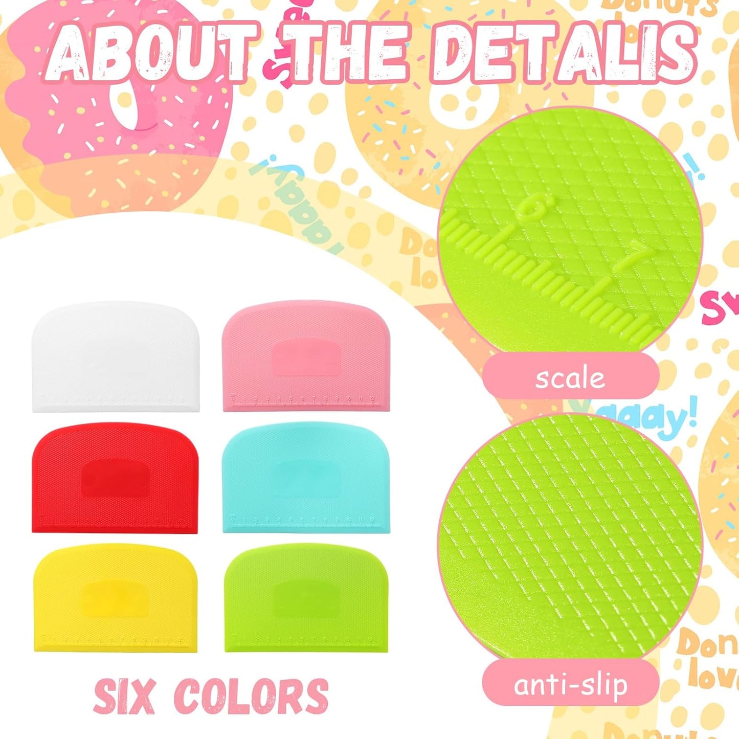 Uiifan 24 Pcs Plastic Bench Scraper with Scale Flexible Dough Multipurpose Cake Cutter Pizza Dough Spatula Food Scraper Tool Gift for Bread Pastry Fondant Icing, 6 Colors