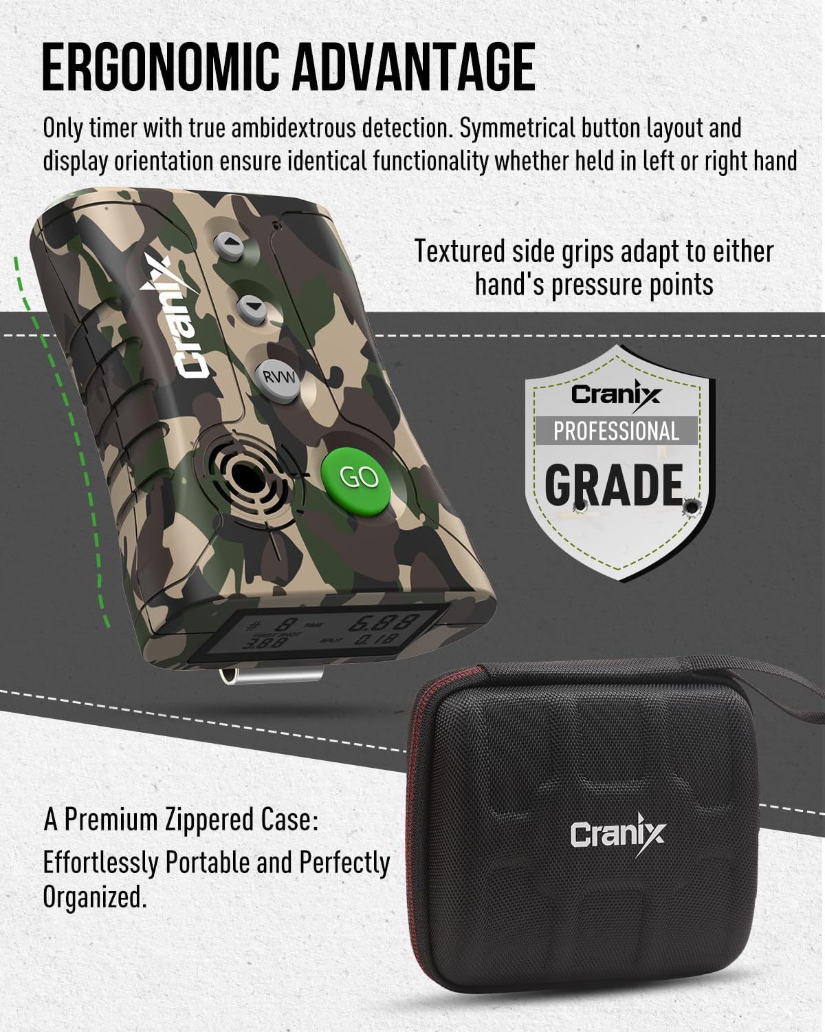 Professional Shot Timer for Shooting Competition, 0.01s Precision Tactical Training Shot Timers with Loud Buzzer, Enhanced Detection & Long Battery Life & 4 Modes (Camo)