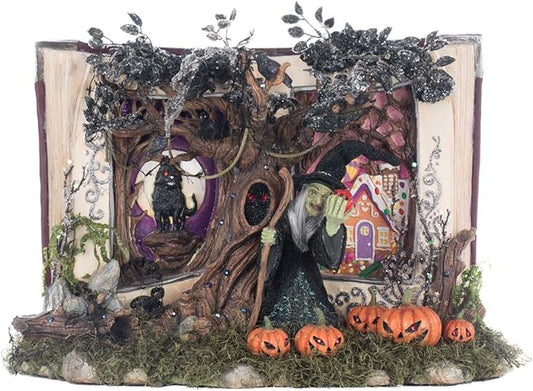 Katherine's Collection 2025 Hansel and Gretel Pumpkin Scene - Lighted Halloween Decoration with Resin Hansel and Gretel Fairy Tale - Grimm Halloween Decor & Eerie Ambiance