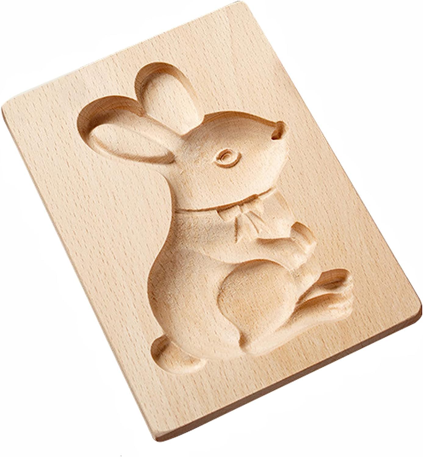 Wooden Cookie Biscuit Mold, 3D Baking Mold, Embossing Craft Decorating Baking Tool, Suitable for Halloween Thanksgiving Christmas Kitchen DIY (Stand Rabbit)