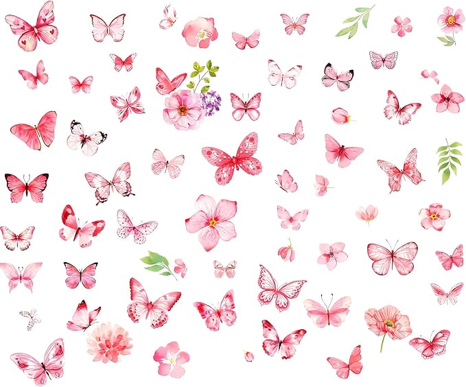 Glow in The Dark Butterfly Flower Wall Decals Glowing Luminous Butterflies Removable Self-Adhesive Wall Stickers for Girls Bedroom Nursery Living Room Decor 4 Sheets (Butterfly 2)