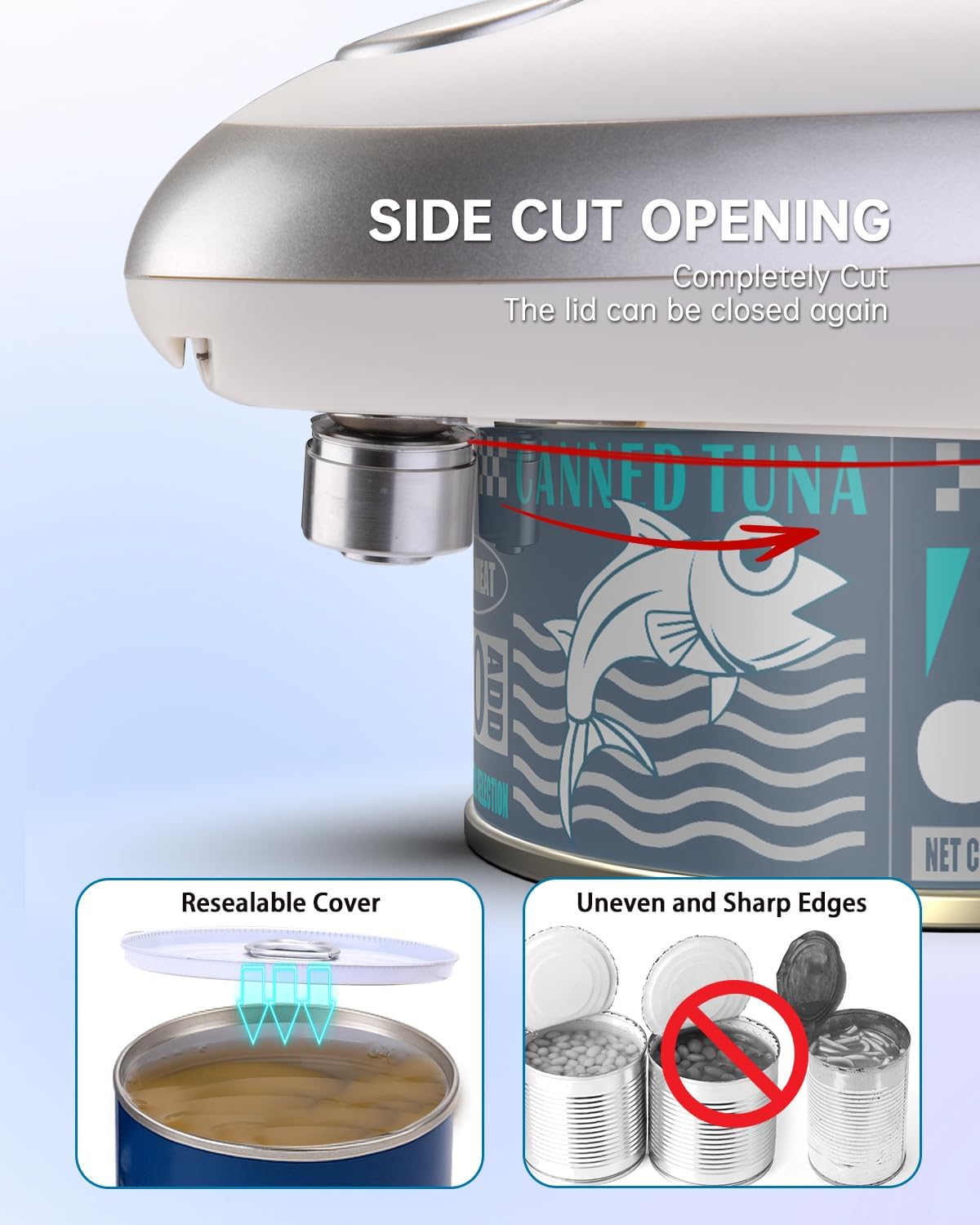 CIRCLE JOY Electric Can Opener, One-Touch Automatic Can Opening with Smooth Edges, Food Safety Handheld Battery-Operated Can Opener for Kitchen and Seniors,Silver