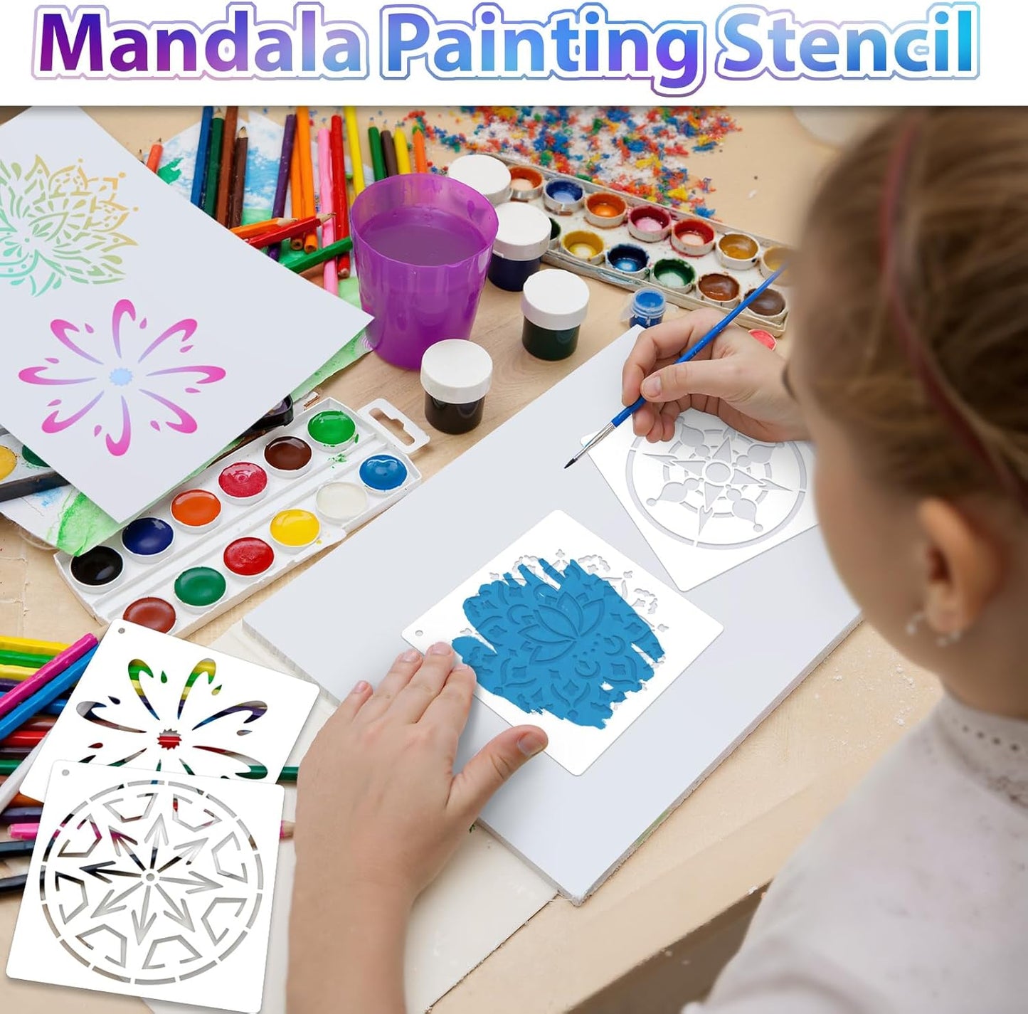 20 Pcs 4x4'' Mandala Stencils for Painting on Wood, Floor, Wall, Tile Fabric, Reusable Furniture Stencils Painting Template Mandala Template for DIY Rock Art Projects Decoration