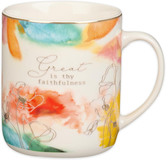 Christian Art Gifts Pastel Floral Ceramic Coffee Mug – 14 oz. Lead and Cadmium-free, Non-Toxic Inspirational Scripture Coffee and Tea Mug for Women with Encouraging Words: Great is Thy Faithfulness