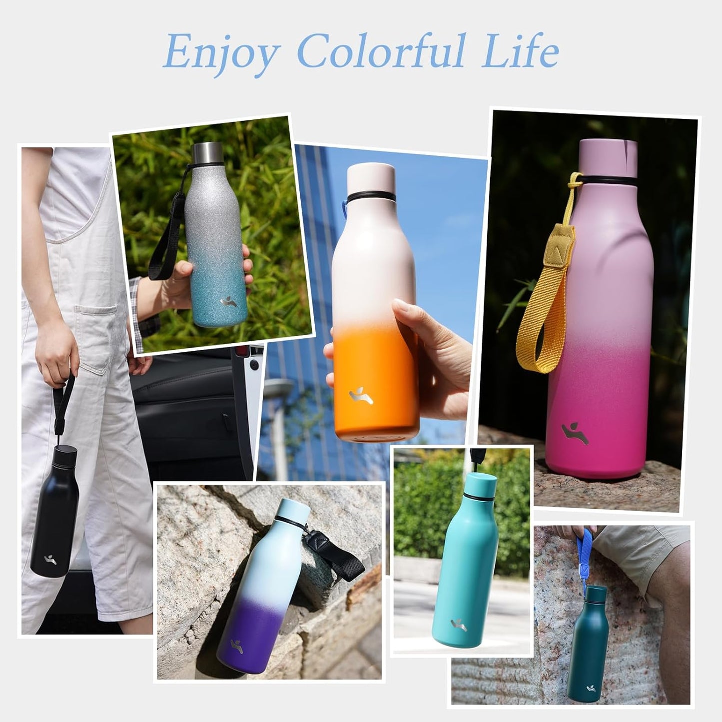 Insulated Water Bottle with Strap,18 oz Double Wall Stainless Steel Vacuum Bottles Metal Water Flask,Cherry