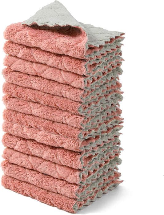 kimteny 12 Pack Dish Towels, 10x10 in Premium Dish Cloths, Super Absorbent Kitchen Towels Coral Velvet Dishcloths Nonstick Oil Fast Drying Washcloths (Pink-Grey)