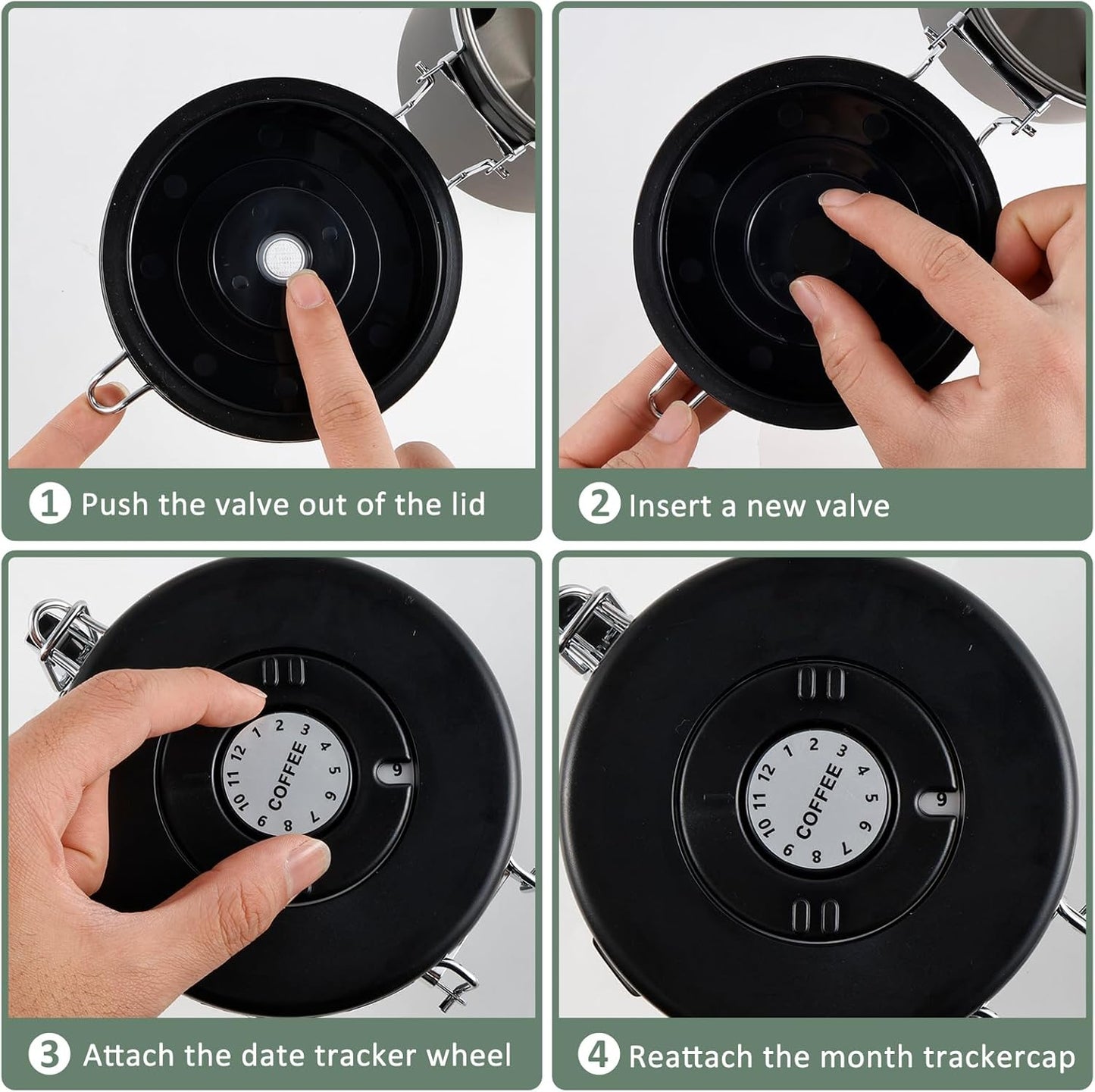 2Pcs Coffee Storage Canister 1.5L Double Airtight Coffee Beans Container with Date Locator 304 Stainless Steel Kitchen Food Storage Container with Spoon for Tea Sugar,Black (2)