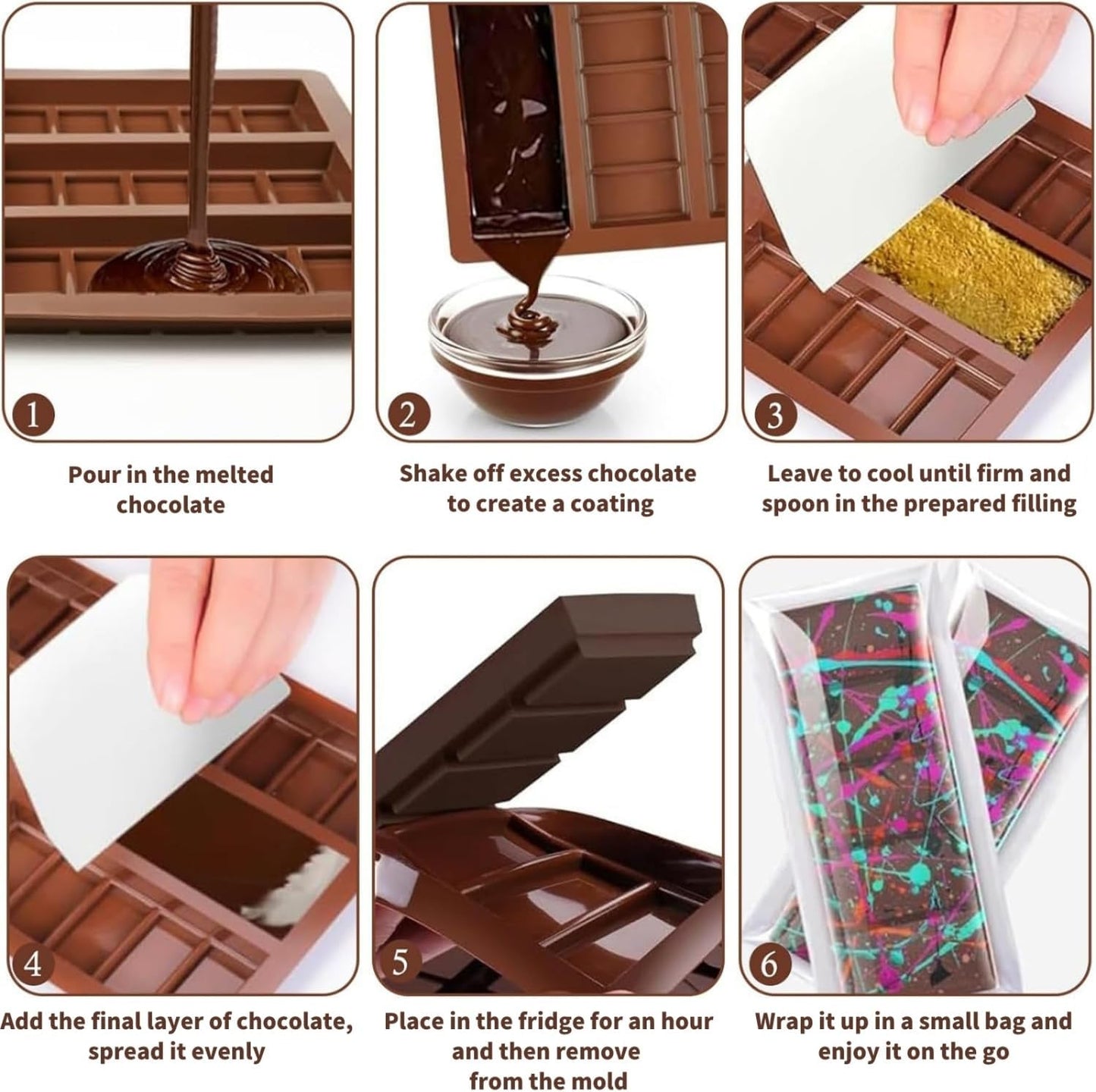 Chocolate Bar Mold, Silicone Thick Chocolate Bar Molds for Dubai Chocolate Bar Pistachio, Break Apart Candy Bar Mold for Stuffed Bars Knafeh Chocolate Bar Kit