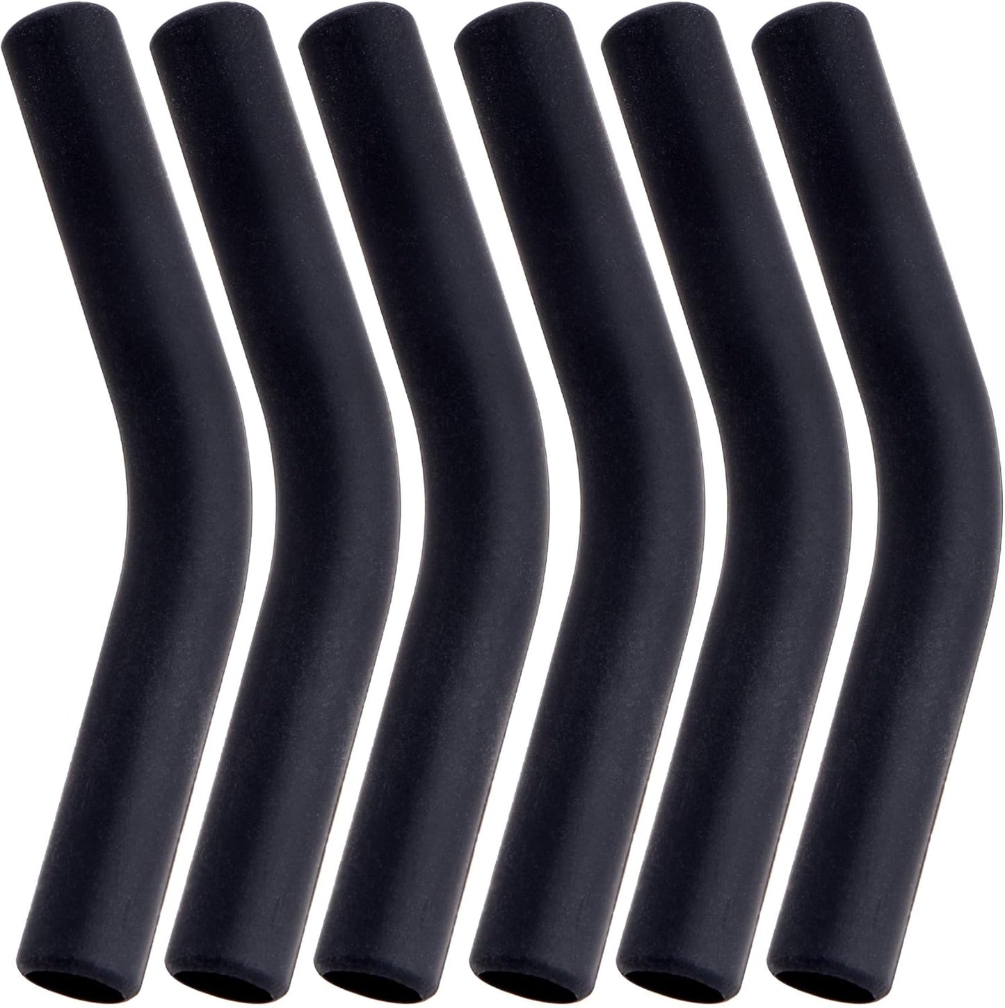 6pcs Food-Grade Silicone Metal Straw Tips, Reusable Flex Elbow Straws Cover Replacement Tips, Soft Straw Toppers Kits for 8 mm Stainless Steel Metal Straws - Black