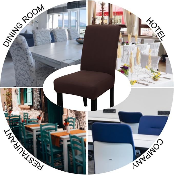 JQinHome 4 Pcs Dining Chair Slipcover,High Stretch Removable Washable Chair Seat Protector Cover for Home Party Hotel Wedding Ceremony (Pack of 4, Coffee)