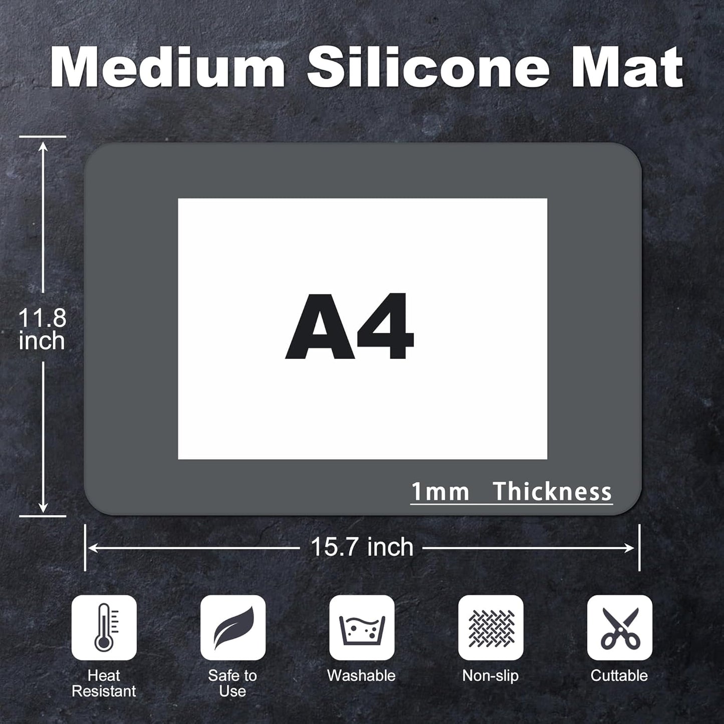 Silicone Mat for Kitchen Counter, Silicone Mat Trimable to Size (Dark Gray, 15.7×11.8inch-4pcs), BPA-Free Silicone Placemat, Heat-Resistant NonSlip Table Mat for Air Fryer, Countertop Protector Mat