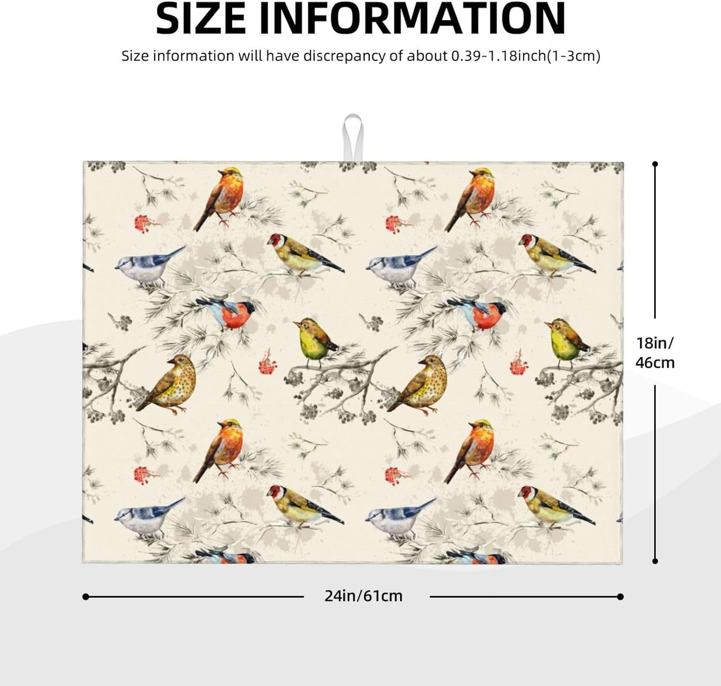 Spring Birds Dish Drying Mat Chinoiserie Watercolor Floral Branch Colorful Bird Microfiber Absorbent Drying Mats Reversible Kitchen Countertop Protector Dishes Drainer Rack Pad 18x24 Inch