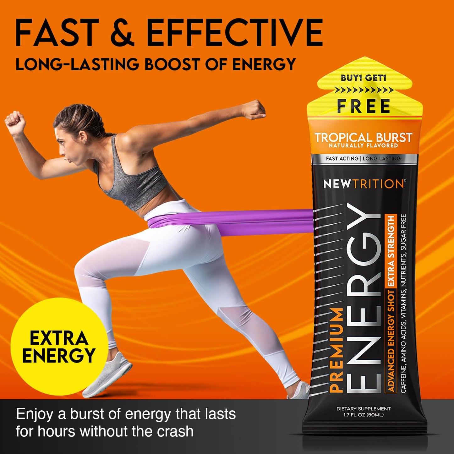 NewTrition® Extra Strength Energy Shots, 250mg Caffeine Energy Shots with Vitamin B & Amino Acids, Sugar-Free Vitamin Energy Shot, 1.7 fl oz (Pack of 12, Tropical Burst)