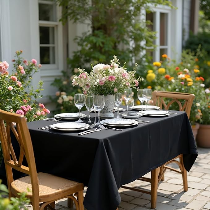 sancua Rectangle Tablecloth - 90 x 156 Inch - Water Resistant Spill Proof Washable Polyester Table Cloth, Decorative Fabric Table Cover for Dining Tables, Buffet Parties and Camping, Black