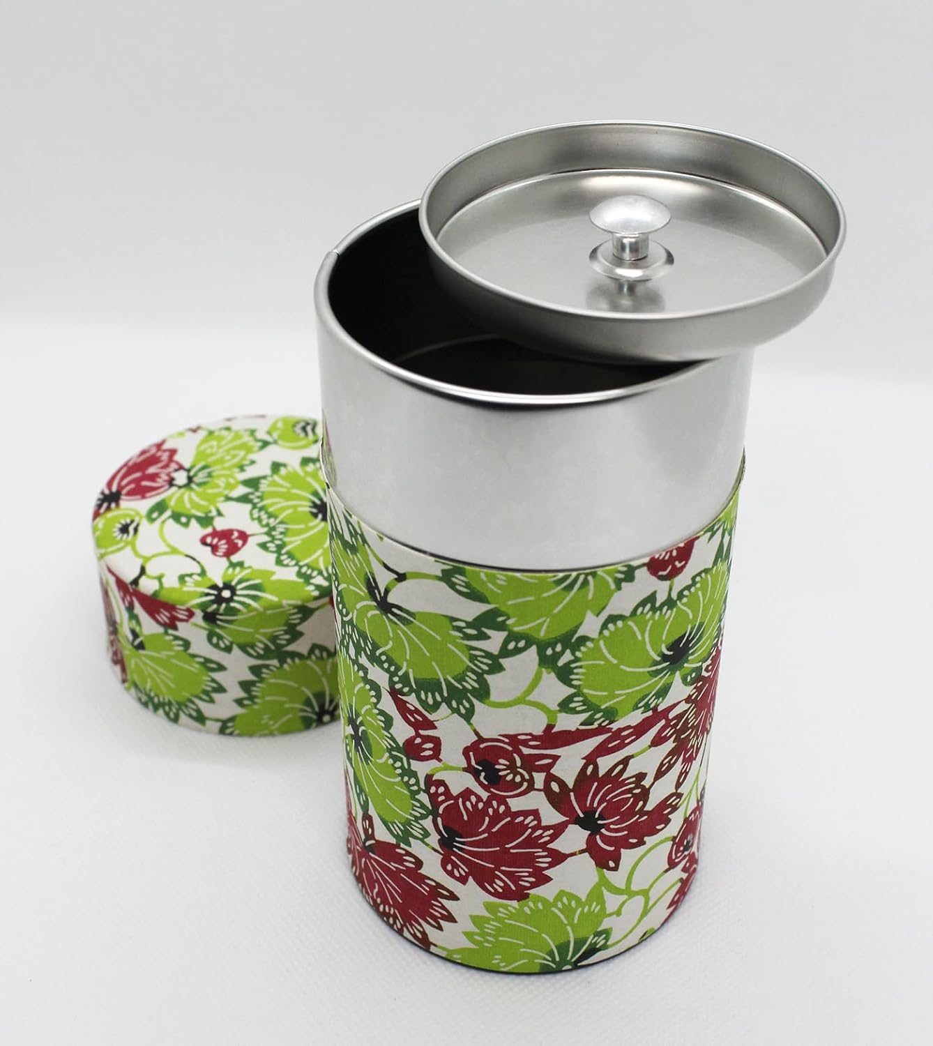 Japanese Pokkan Coffee Spice Tea Tin Canister Washi Paper Storage with Lid 7.05 oz Capacity (Natsuhana)