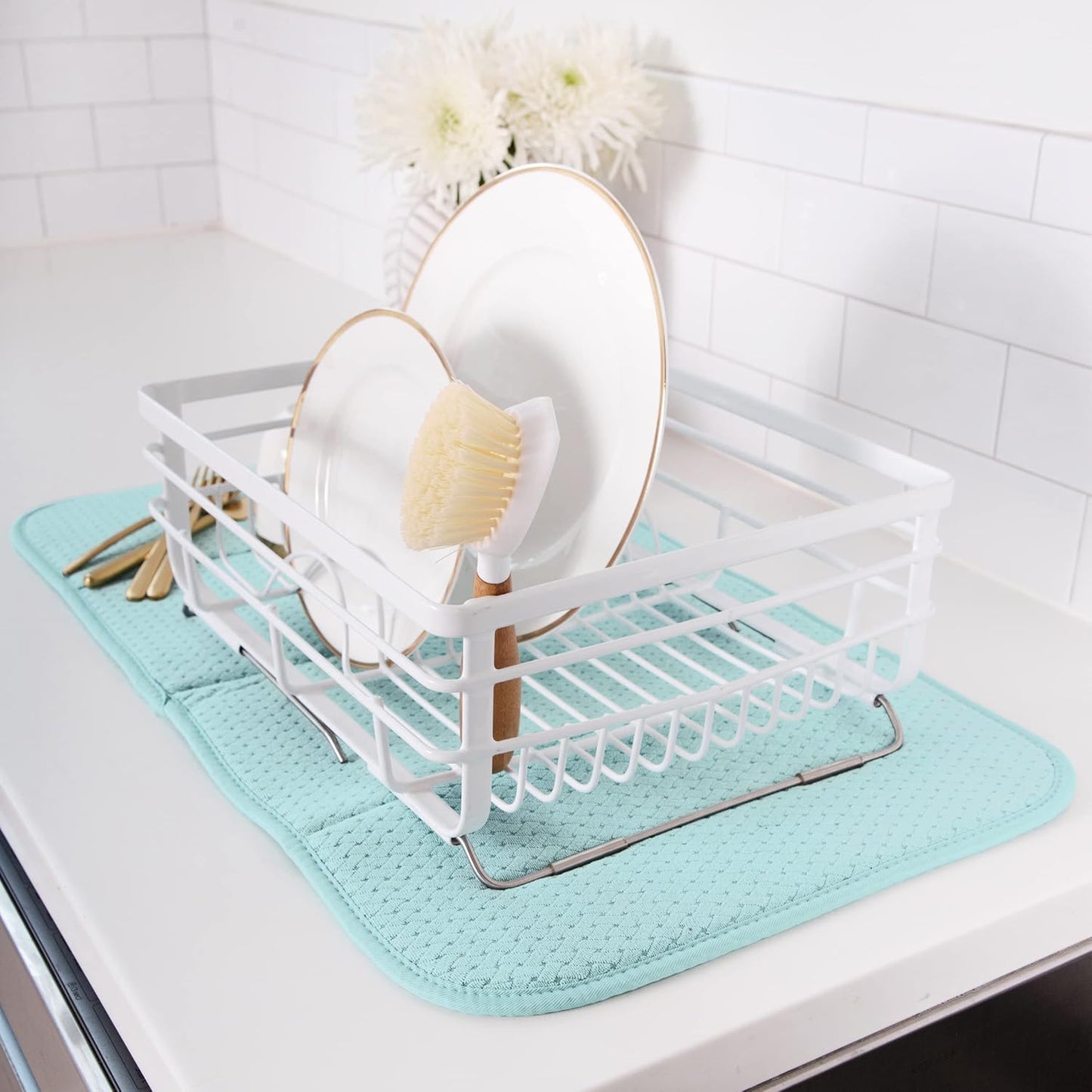 All-Clad Premium Reversible Dish Drying Mat for Kitchen: 16" x 28" Ultra-Absorbent, Long-Lasting, No Condensation, and Oversized for Large Pots and Pans - 1 Pack, Rainfall