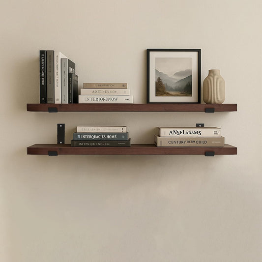 CONSDAN Floating Shelves for Wall Mounted Book Shelf Hanging Shelves Floating Bookshelf for Bedroom, Bathroom, Living Room, Kitchen USA Grown Solid Hardwood, Dark Maple 24x7.5x1.5 in (Set of 2)