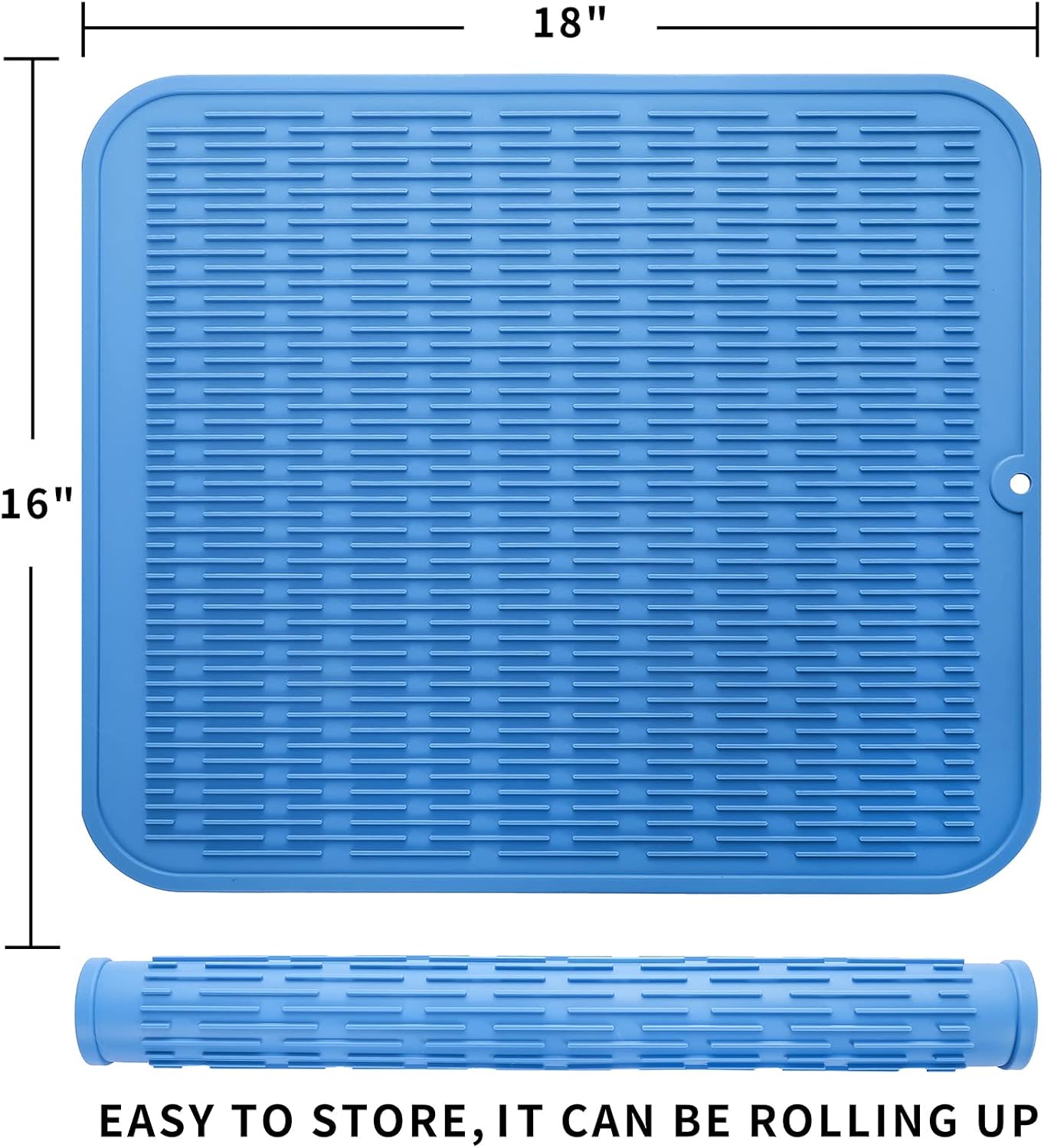 Silicone Dish Drying Mat for Multiple Usage,Easy clean,Eco-friendly,Heat-resistant Silicone Mat for Kitchen Counter or Sink,Refrigerator or Drawer Liner Lichen BlueL 2XL 24 inches x 18 inches