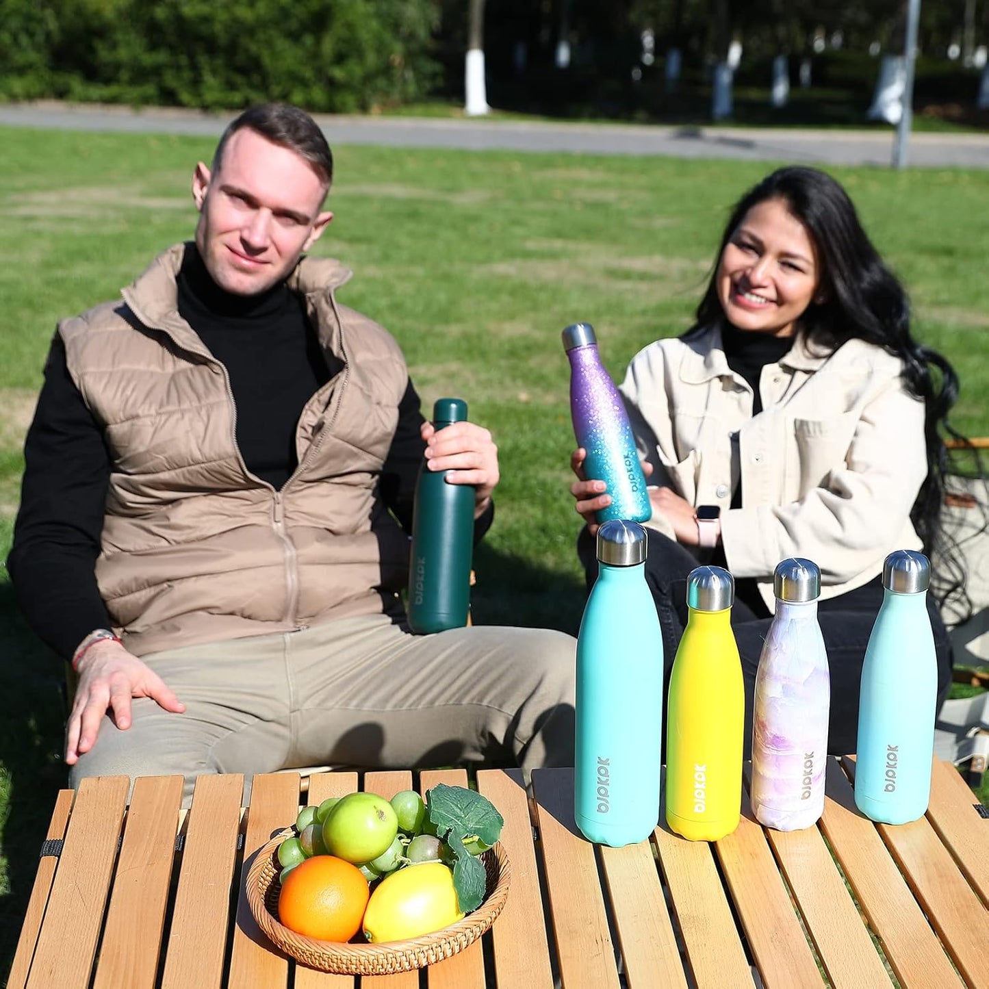 BJPKPK Insulated Water Bottles -17oz/500ml -Stainless Steel Water bottles, Sports water bottles Keep cold for 24 Hours and hot for 12 Hours,BPA Free water bottle,White (Pack of 2)