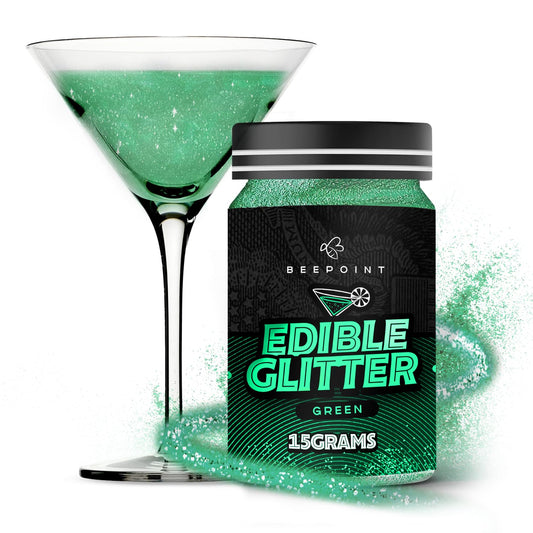 BeePoint Green Edible Glitter for Drinks 15g - Food Grade, Vibrant Color Shimmer Powdered Dust for Drinks, Cocktails, Cake Decorating, Baking, Chocolates, Candy, Sweets, & Cookies - Vegan & Gluten Free