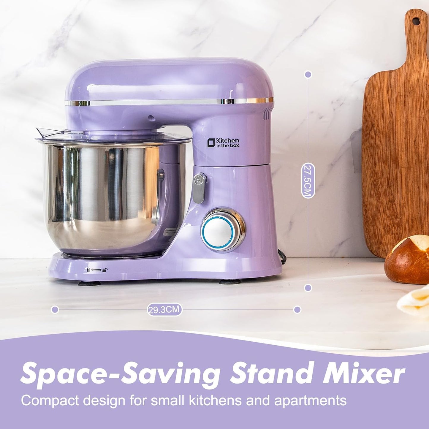 Kitchen in the Box Stand Mixer, 3.5 QT Small Electric Kitchen Mixer, 10-Speed Portable Lightweight Food Mixer with Stainless Steel Bowl, Egg Whisk, Dough Hook, Beater (Lavender Purple)