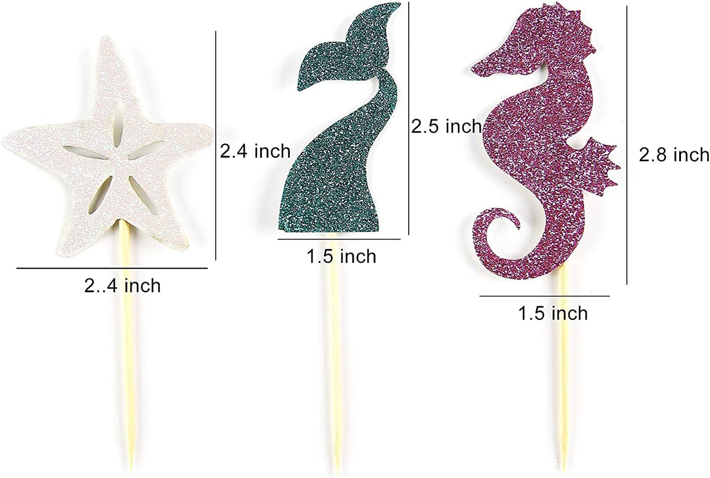 Partico 24 Pieces Mermaid Theme Glitter Cupcake Topper Cake Picks Decoration for Baby Shower Birthday Party Favors, Mermaid Tail, Seahorse and Starfish Food Picks