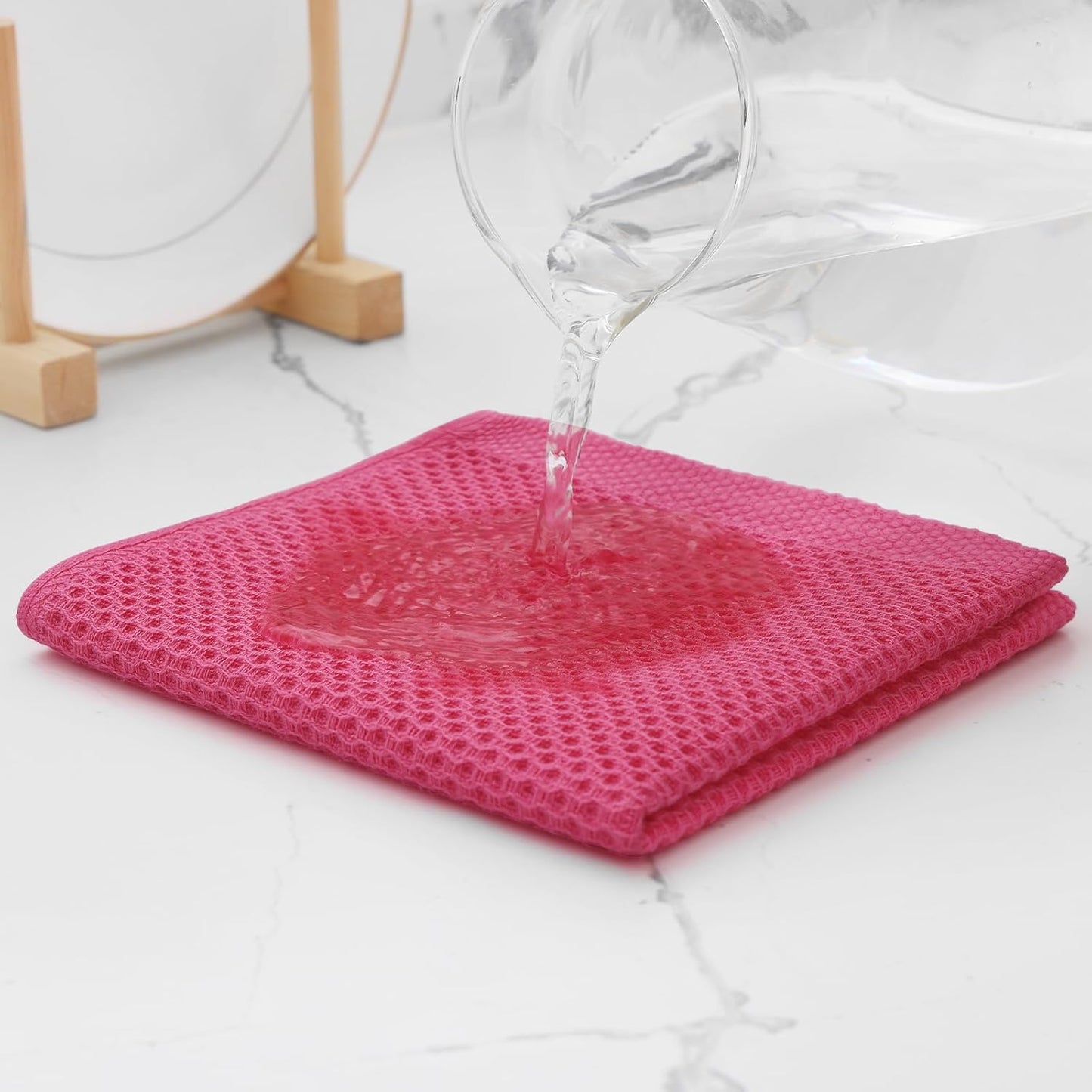 Kitinjoy 100% Cotton Kitchen Dish Cloths, 6 Pack Waffle Weave Ultra Soft Absorbent Dish Towels for Drying Dishes Quick Drying Kitchen Towels Dish Rags, 12 X 12 Inches, Hot Pink