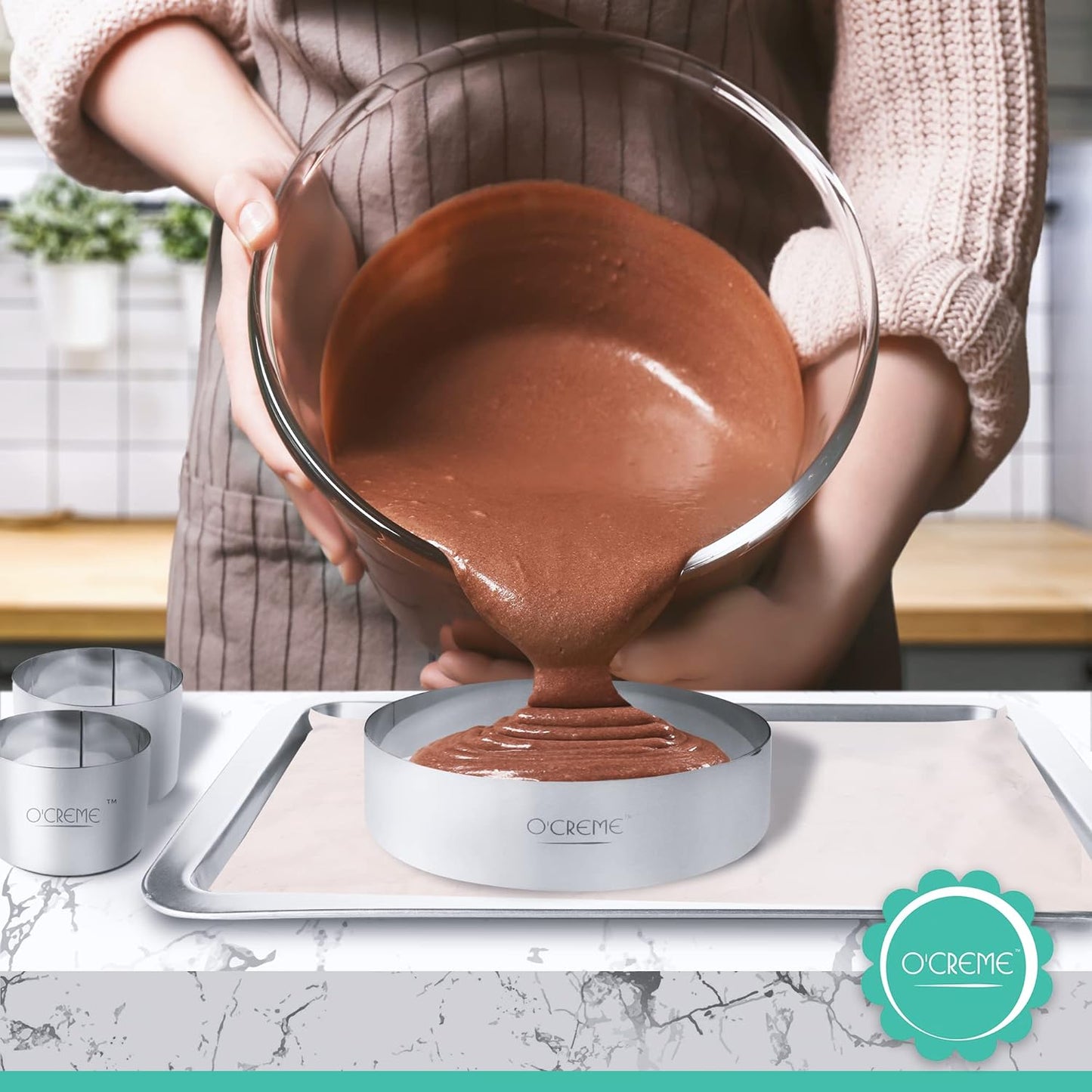 O'Creme Cake Ring Sturdy Stainless Steel Round Mousse Cake Ring Mold for Baking, Dessert Cake Decorating Pastry Rings 6 Inch Diameter x 2-1/2 Inch High