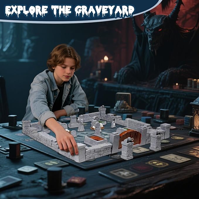 Warmtree 38 Pcs Graveyard Terrain Miniatures Set, Halloween Miniature Tombstones Figurine Mini Resin Tombstones for Diorama Supplies Miniature Graveyard Scene DIY Crafts Outdoor Decorations