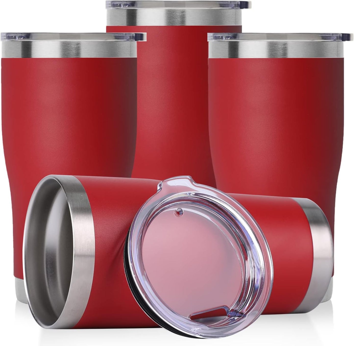 DOMICARE 20oz Tumbler with Lid Stainless Steel Tumblers Bulk, Double Wall Vacuum Insulated Coffee Travel Mug Powder Coated Tumbler, 4 Pack Red