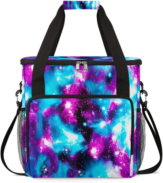 Funny Galaxy Coffee Maker Carring Bag Glitter Space Travel Storage Tote Bag Compatible with Keurig K-Mini or K-Mini Plus Portable Single Serve Coffee Brewer Case with Pockets for K-cup Pods